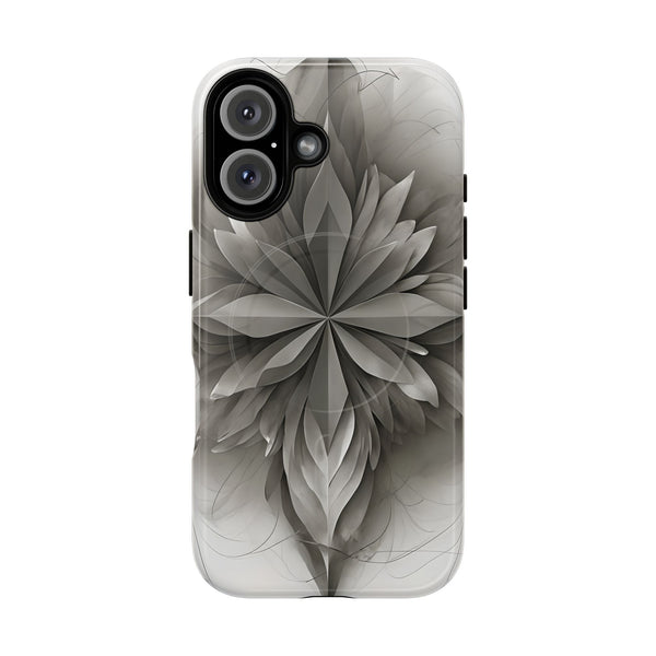 Silver Lotus - Elegant Monochrome Floral iPhone 16 MagSafe Phone Case - Modern Lotus Design