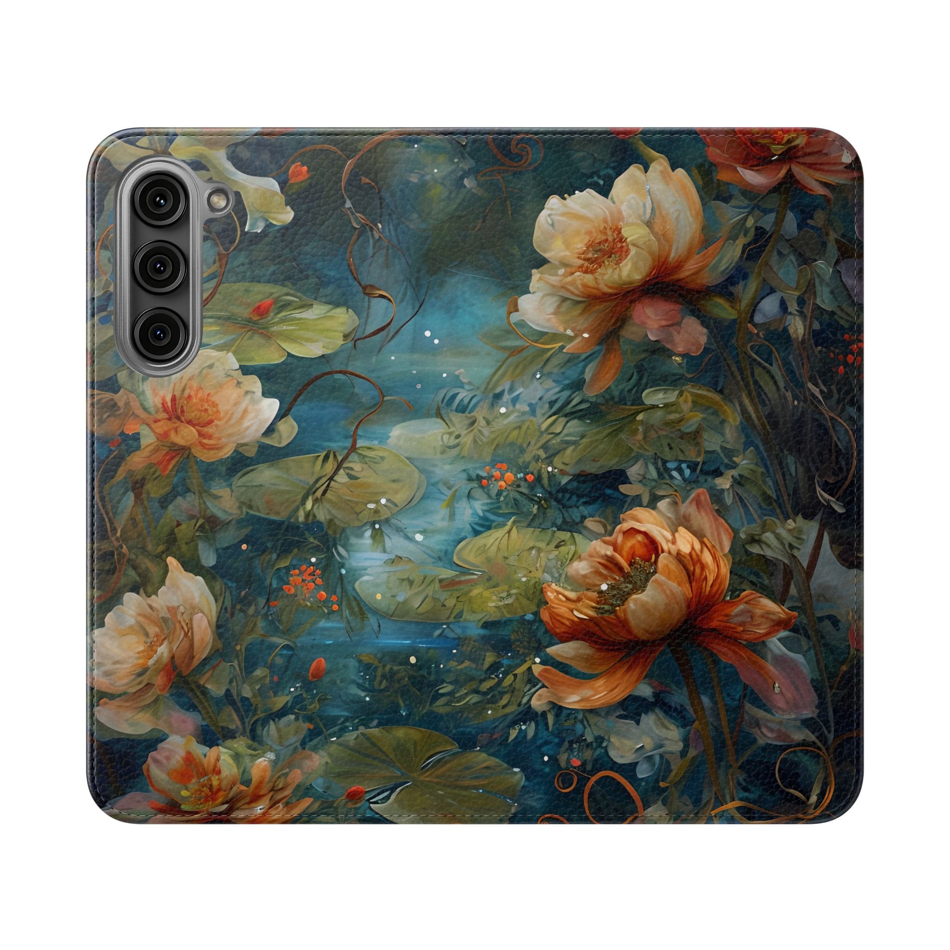 Waterlily Nocturne Samsung Galaxy S23 Plus Wallet Case - Elegant Floral Flip Cover, Vintage Botanical Phone Folio