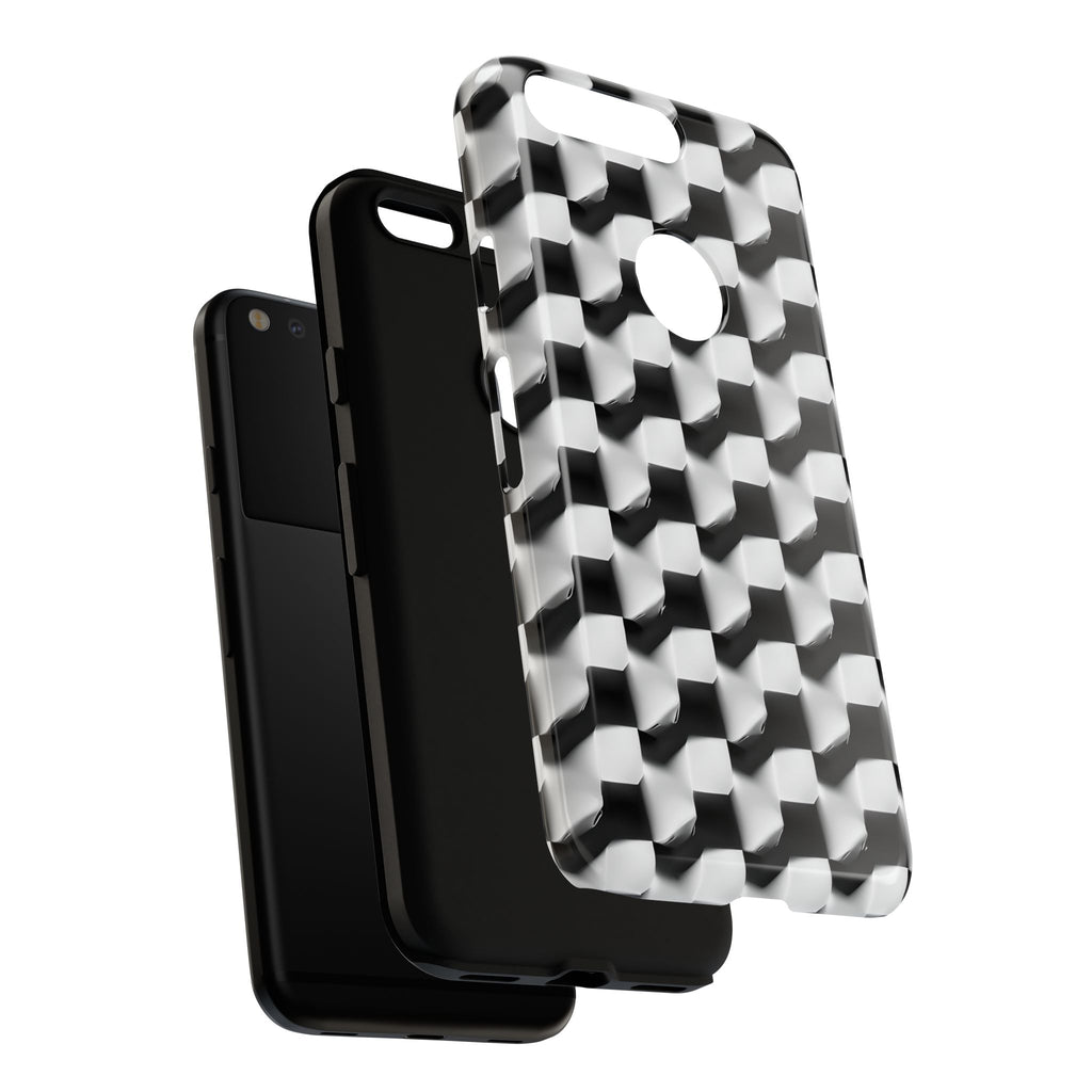 Monochrome Grid Tough Case for Google Pixel - Classic Checkerboard, Black & White, Minimalist Trend