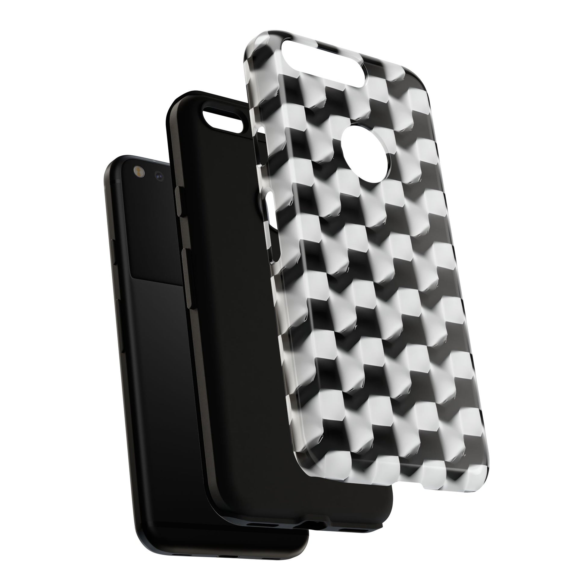 Monochrome Grid Tough Case for Google Pixel - Classic Checkerboard, Black & White, Minimalist Trend