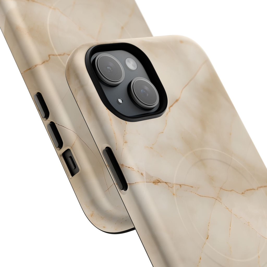 Parchment Mist - iPhone 15 Plus MagSafe Phone Case - Neutral Beige Marble Design