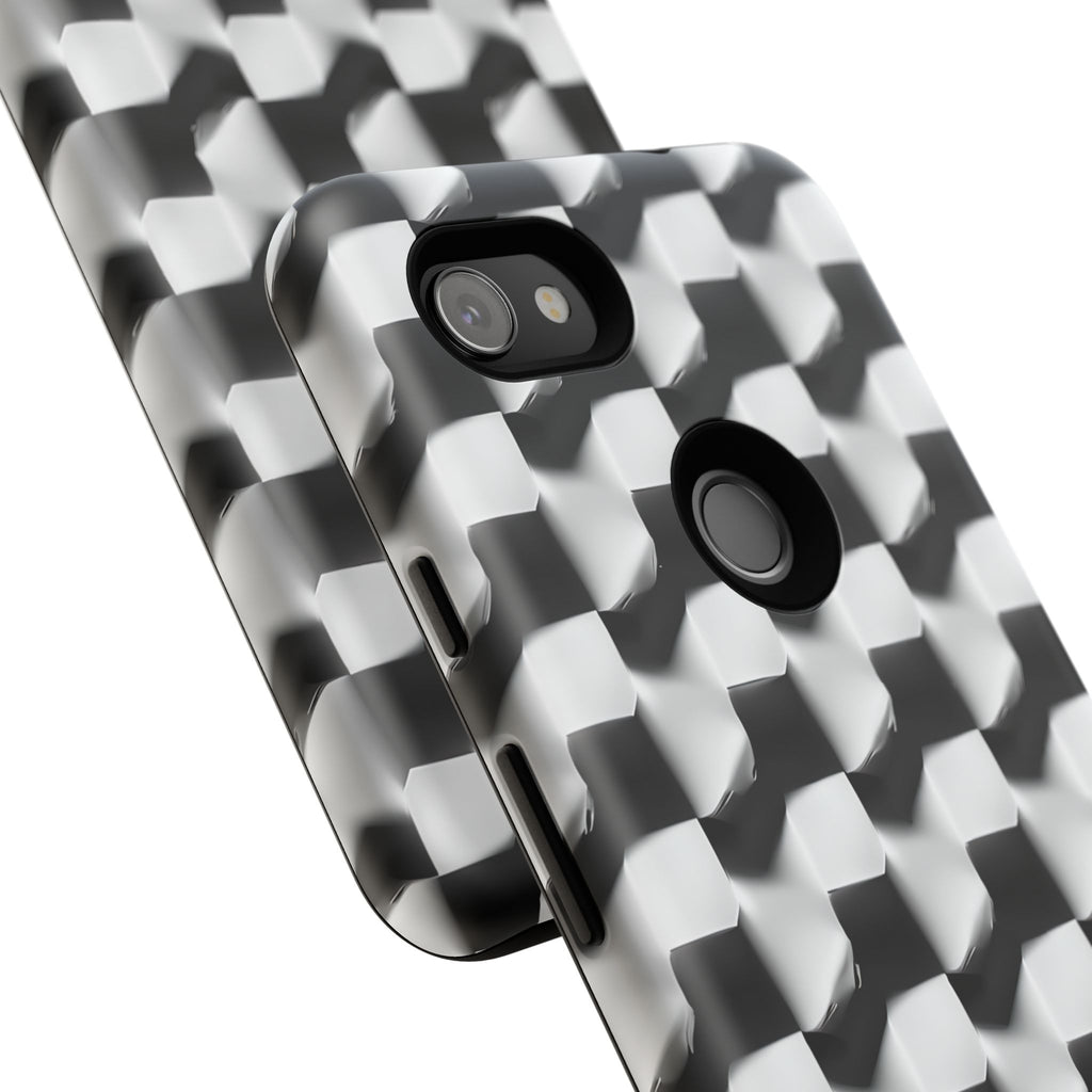 Monochrome Grid Tough Case for Google Pixel 3a XL - Classic Checkerboard, Black & White, Minimalist Trend