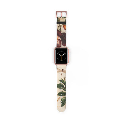 Vintage Burgundy Rose Designer Apple Watch Band - Premium Custom Strap for Series 1-9, SE & Ultra - Artistic Vegan Leather