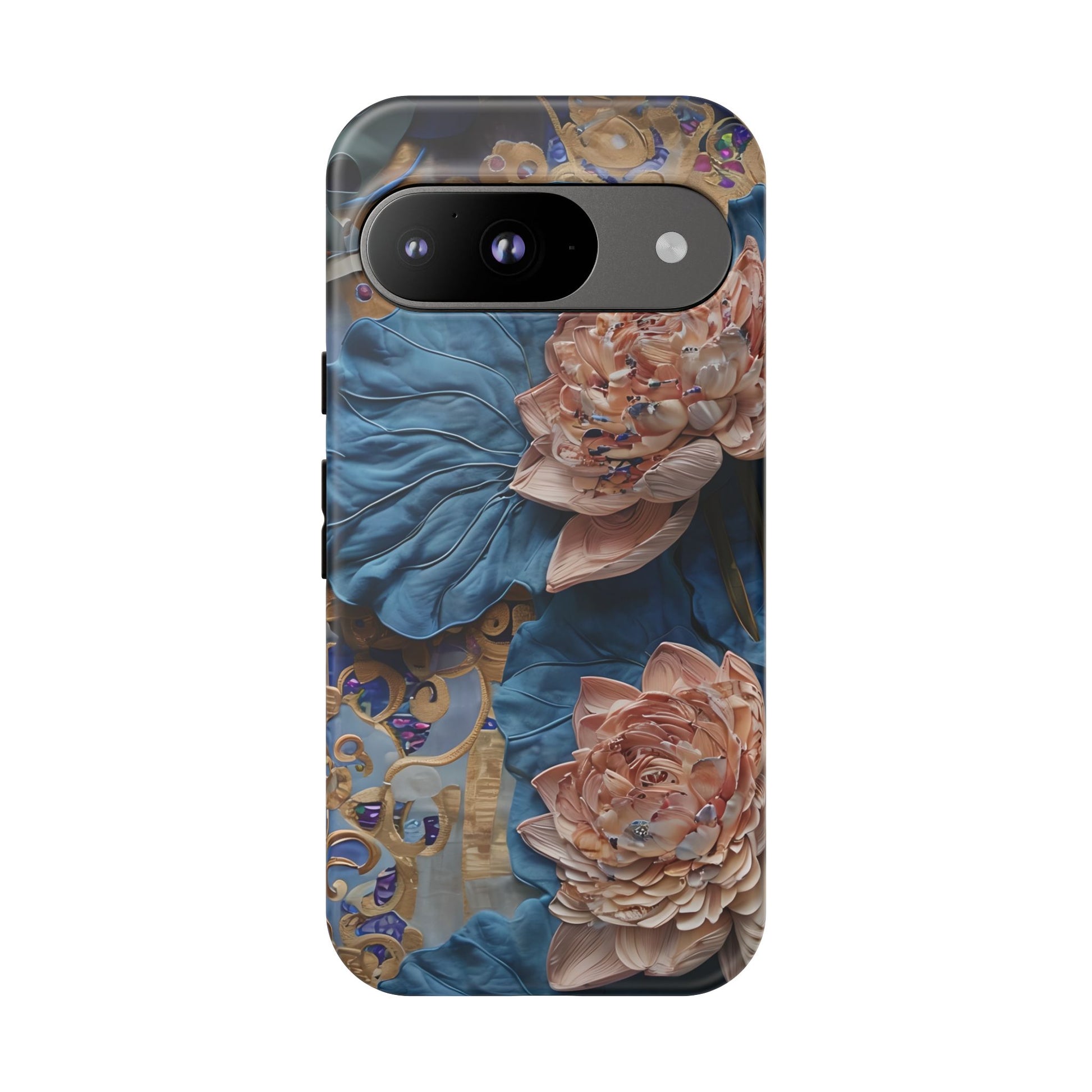 Peony Midnight Tapestry - Google Pixel 9 - Elegant Blue & Blush Artful Phone Cover