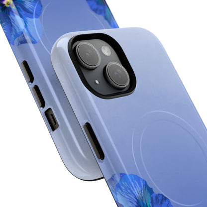 Blue Pansy Floral Gradient iPhone MagSafe case angled view
