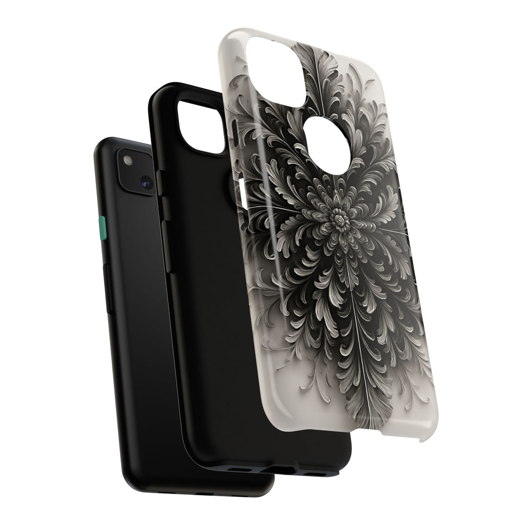 Obsidian Bloom - Elegant Black & White Google Pixel 4a Tough Phone Case - Intricate Mandala Flower Design