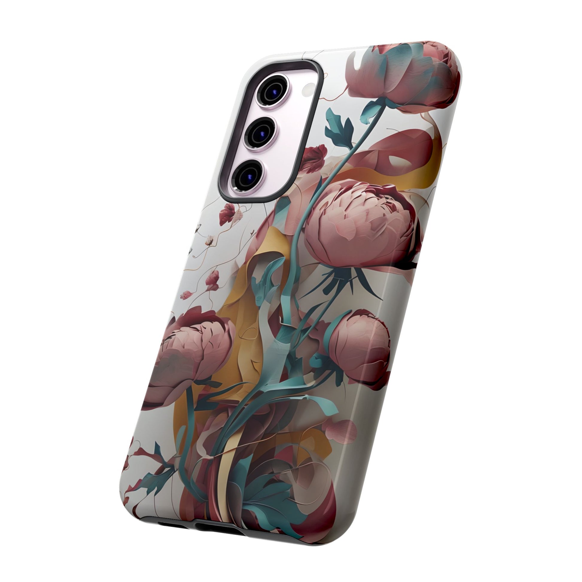 Blushing Peony Veil - Elegant Painterly Floral Samsung Galaxy S23 Plus Tough Phone Case - Soft Blush & Teal Peony Design