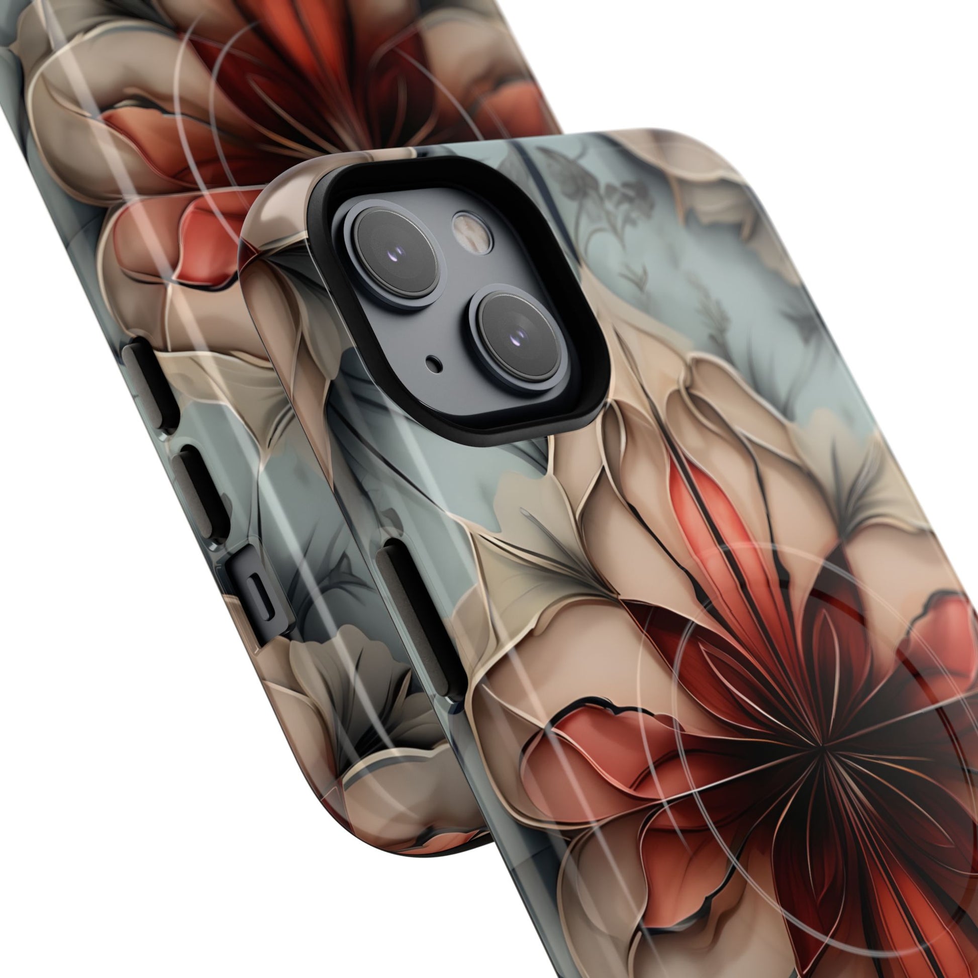 Ember Bloom - Kaleidoscope Collection Artistic Floral iPhone 14 Plus MagSafe Phone Case - Fiery Symmetrical Design