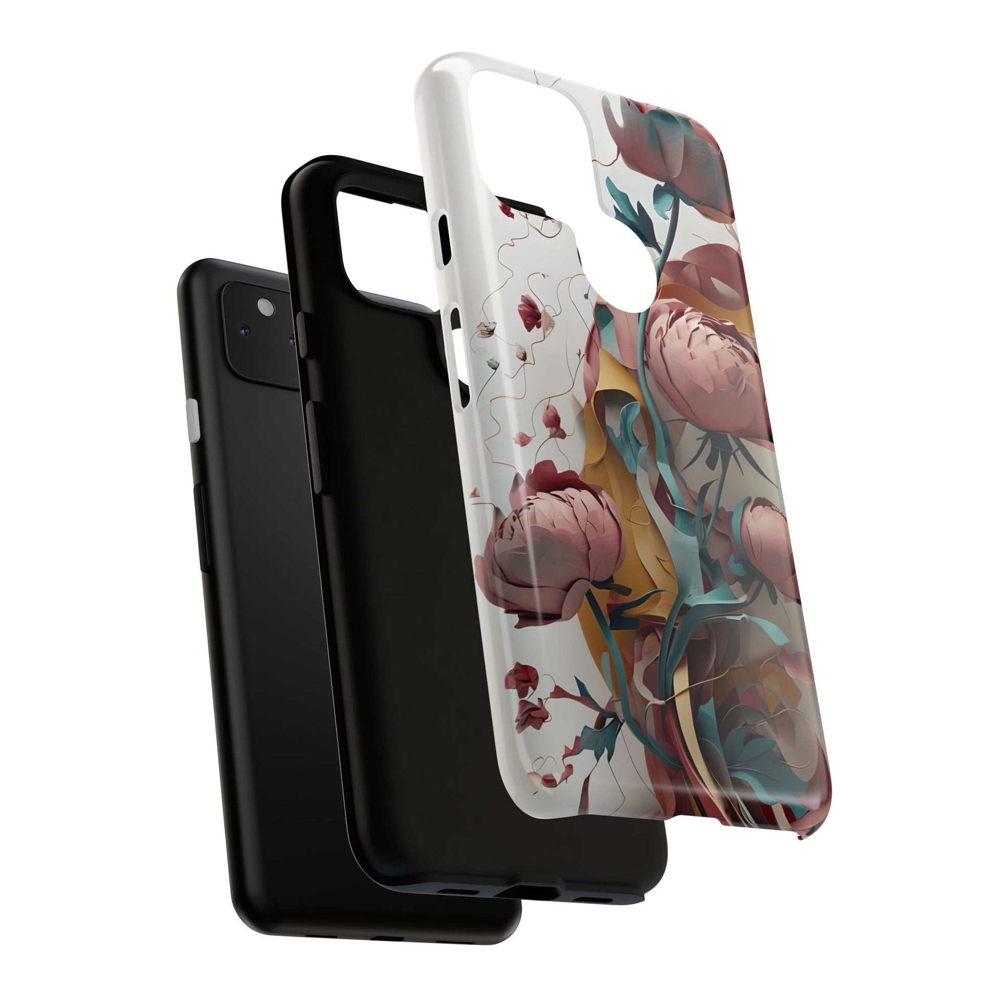 Blushing Peony Veil - Elegant Painterly Floral Google Pixel 4a 5G Tough Phone Case - Soft Blush & Teal Peony Design