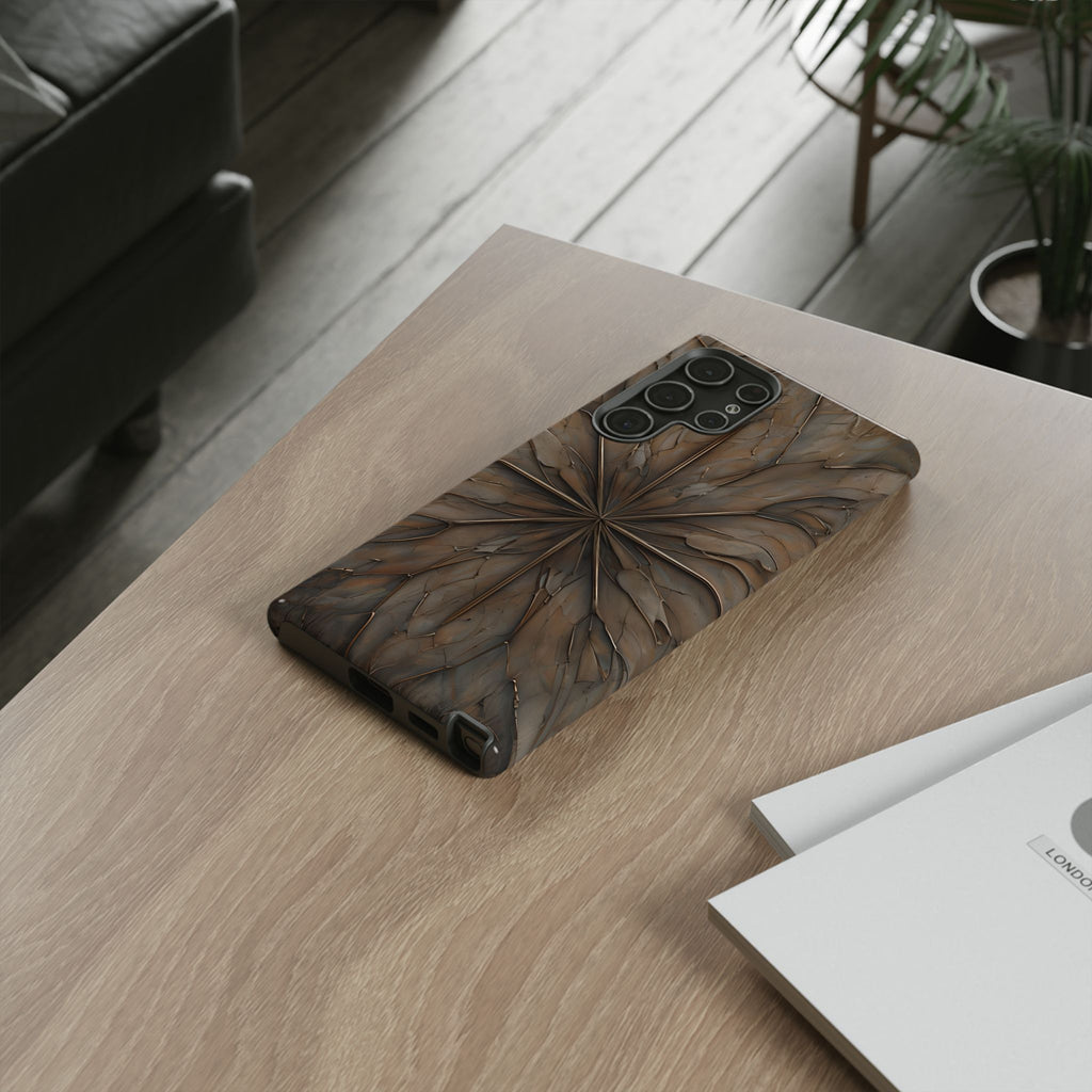 Earthstone Mandala - Kaleidoscope Collection Artistic Taupe Burst - Samsung Galaxy S22 Ultra Tough Phone Case