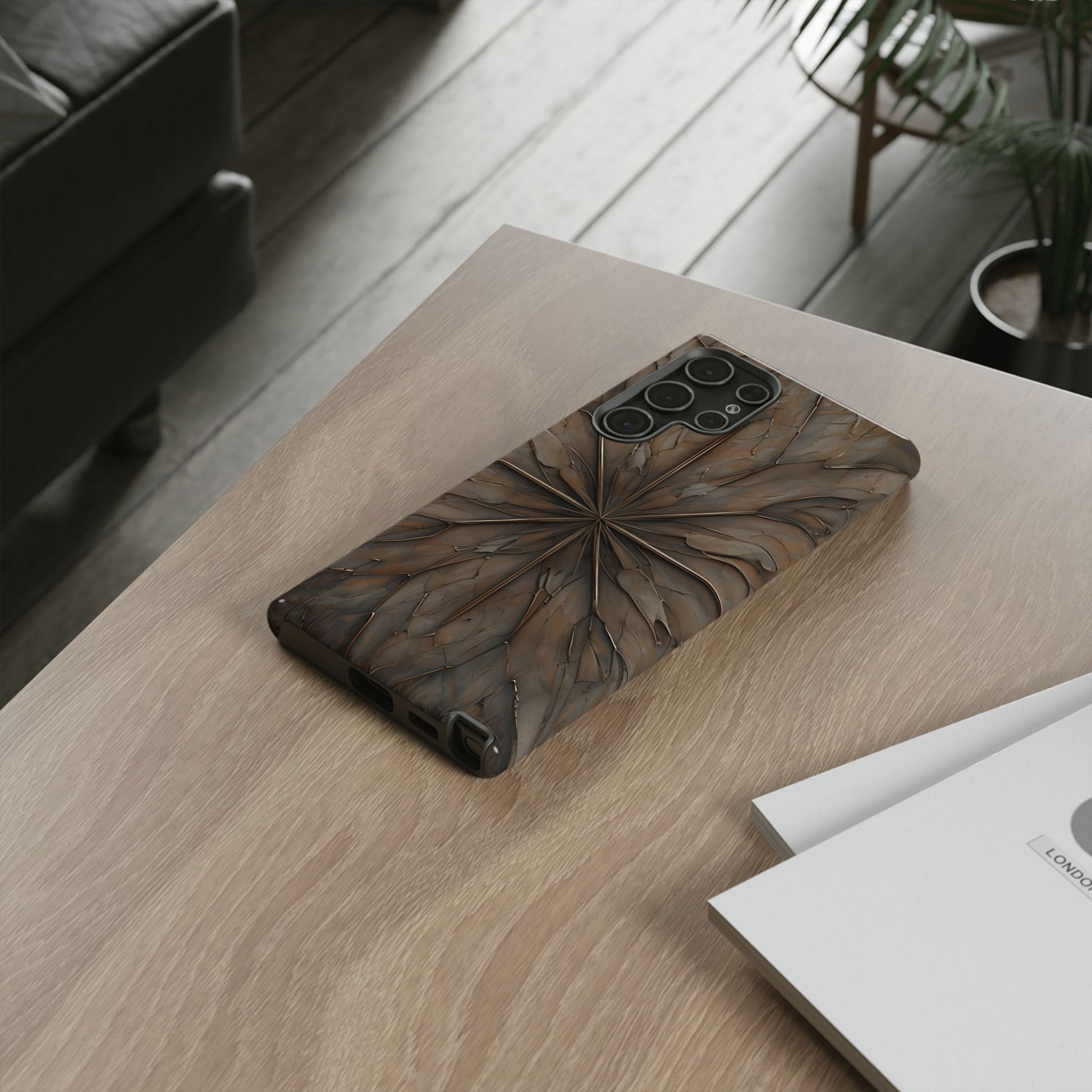 Earthstone Mandala - Kaleidoscope Collection Artistic Taupe Burst - Samsung Galaxy S22 Ultra Tough Phone Case