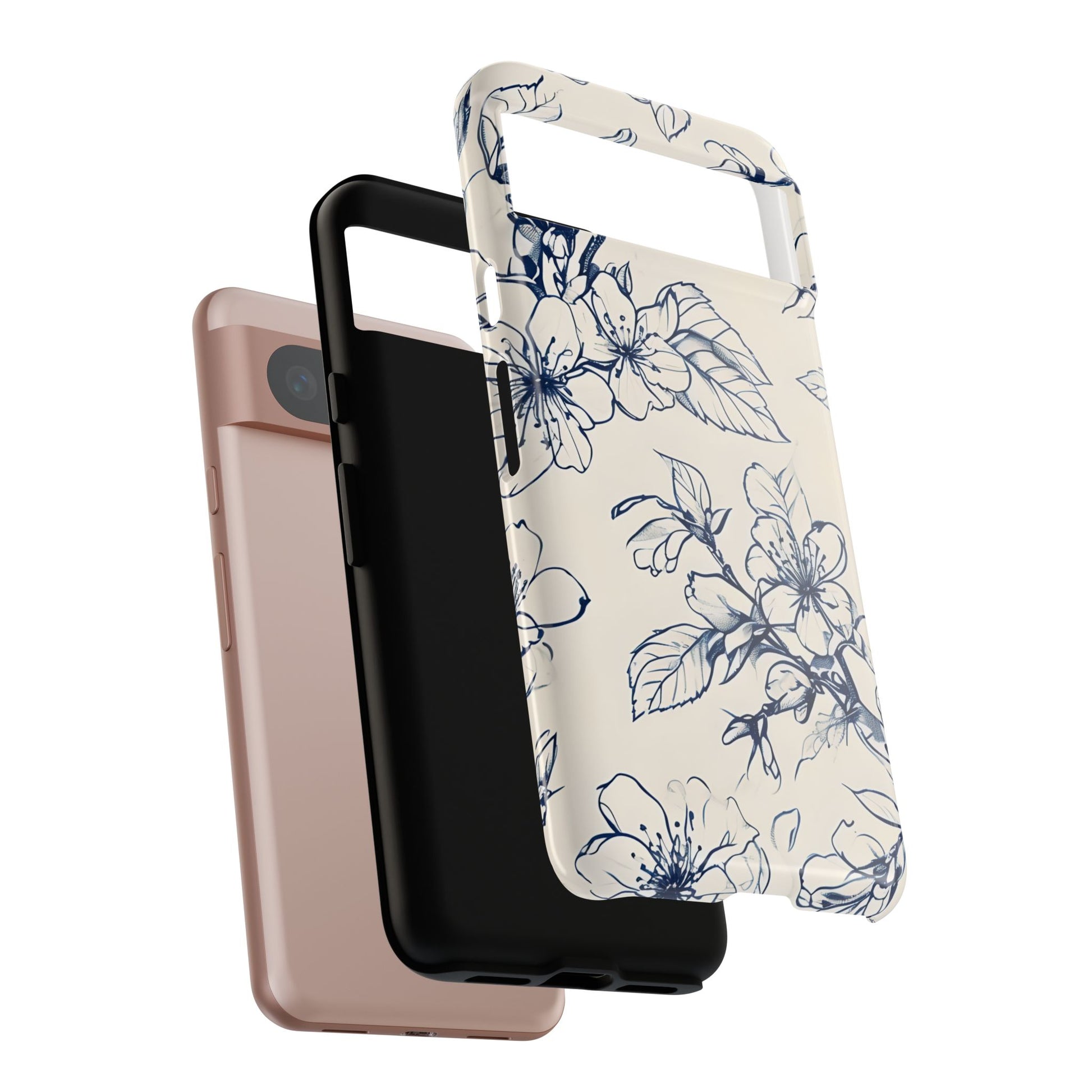 Blossom Sketch - Artistic Blue Floral Google Pixel 8 - Tough Phone Case - Hand-Drawn Botanical Design