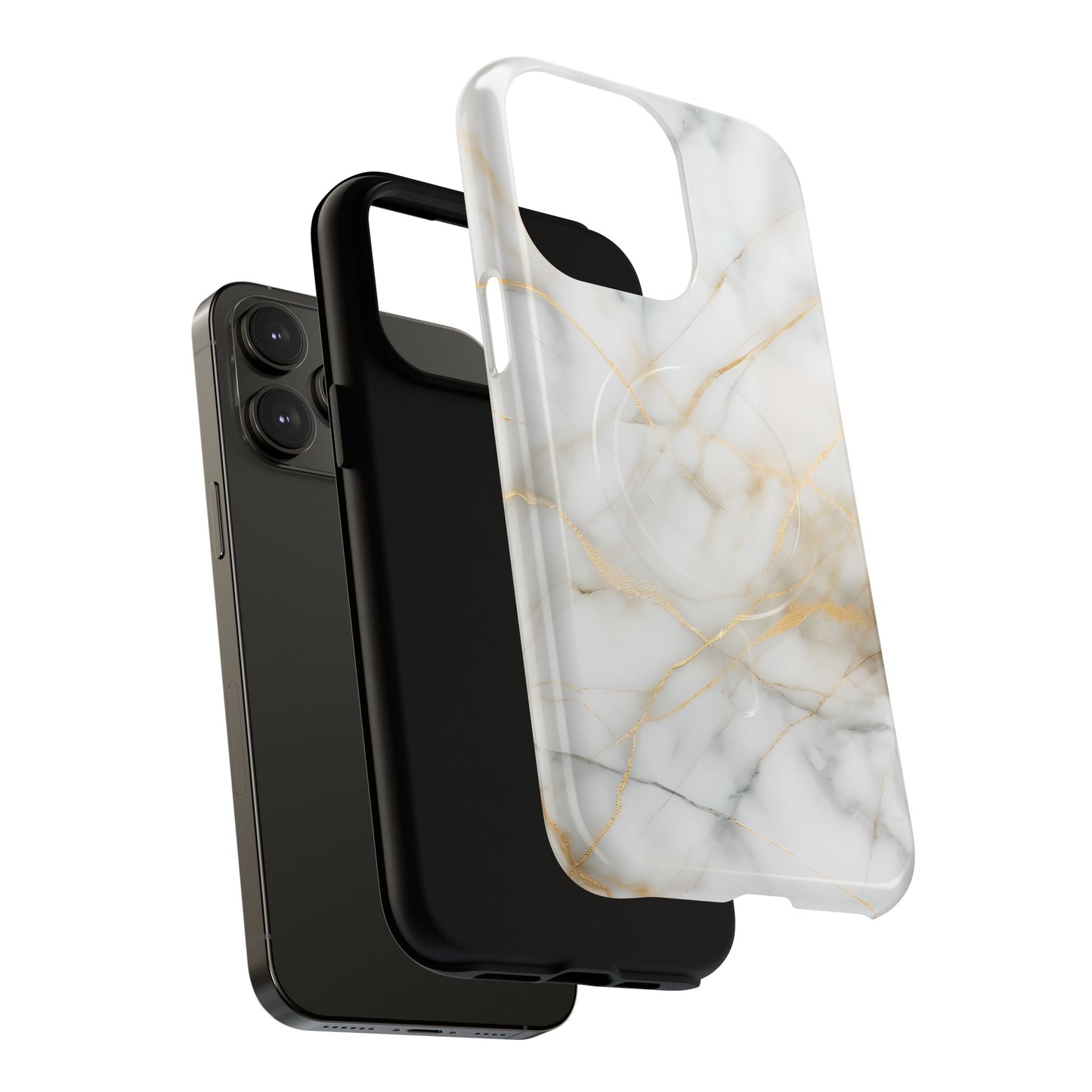 Golden Vein iPhone MagSafe Phone Case -White Neutral Marble Design