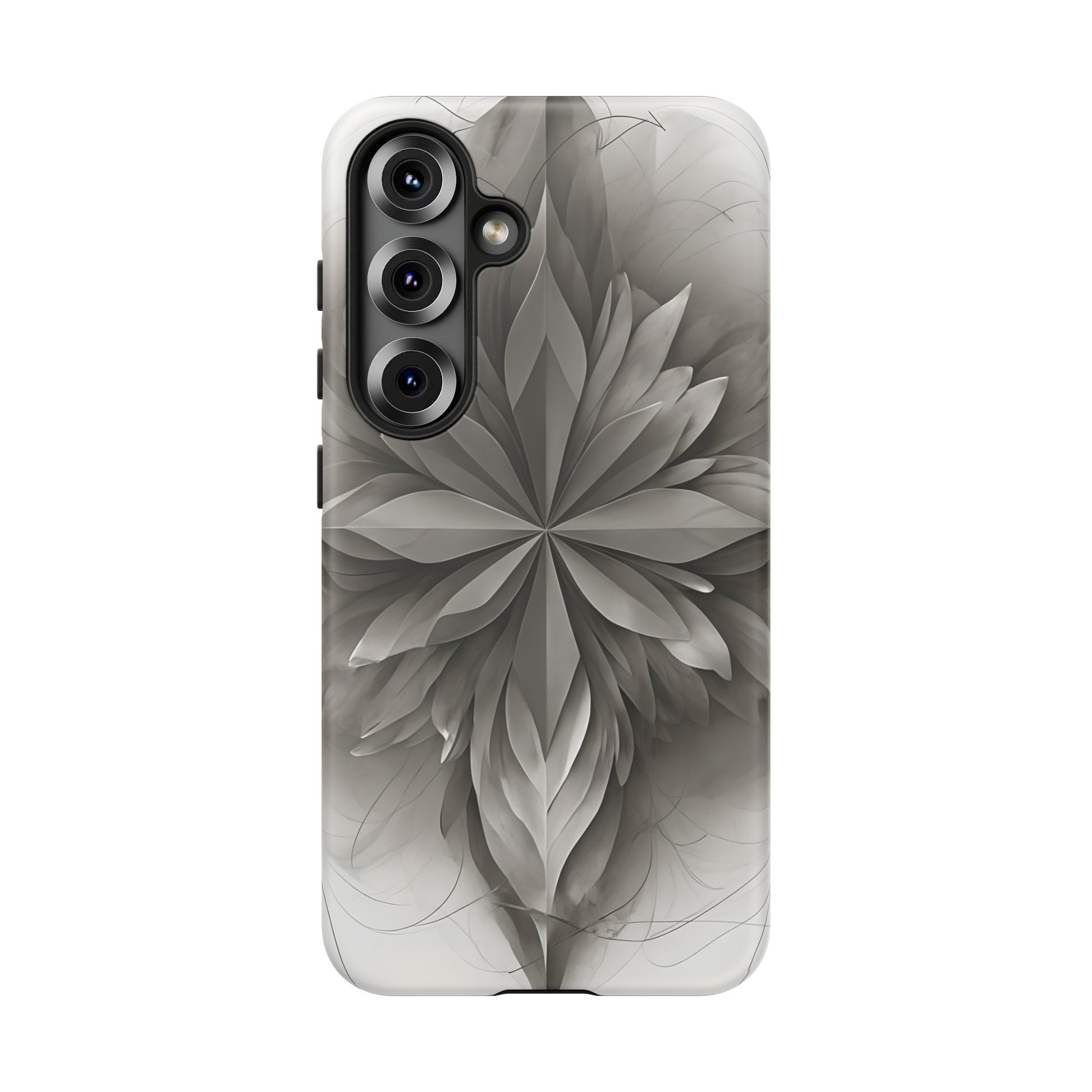 Silver Lotus - Elegant Monochrome Floral Samsung Galaxy S25 Tough Phone Case - Modern Lotus Design