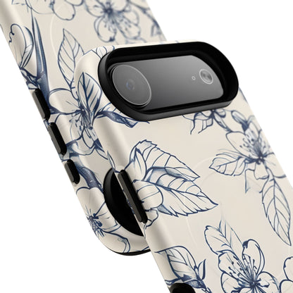 Blossom Sketch - Artistic Blue Floral - iPhone MagSafe Phone Case - Botanical Design