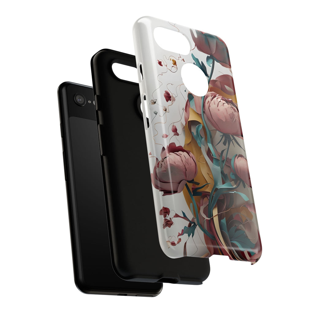 Blushing Peony Veil - Elegant Painterly Floral Google Pixel 3 Tough Phone Case - Soft Blush & Teal Peony Design