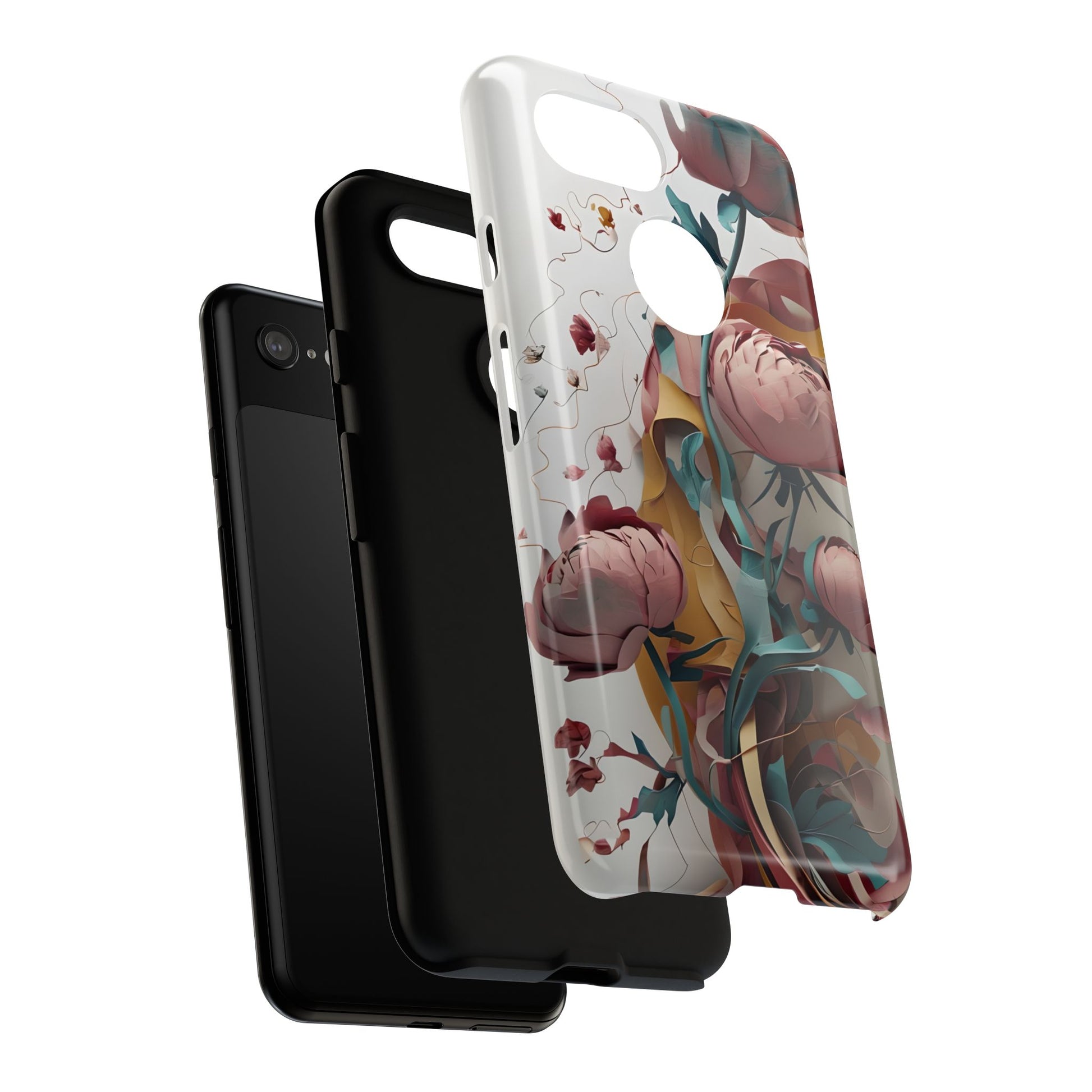 Blushing Peony Veil - Elegant Painterly Floral Google Pixel 3 Tough Phone Case - Soft Blush & Teal Peony Design