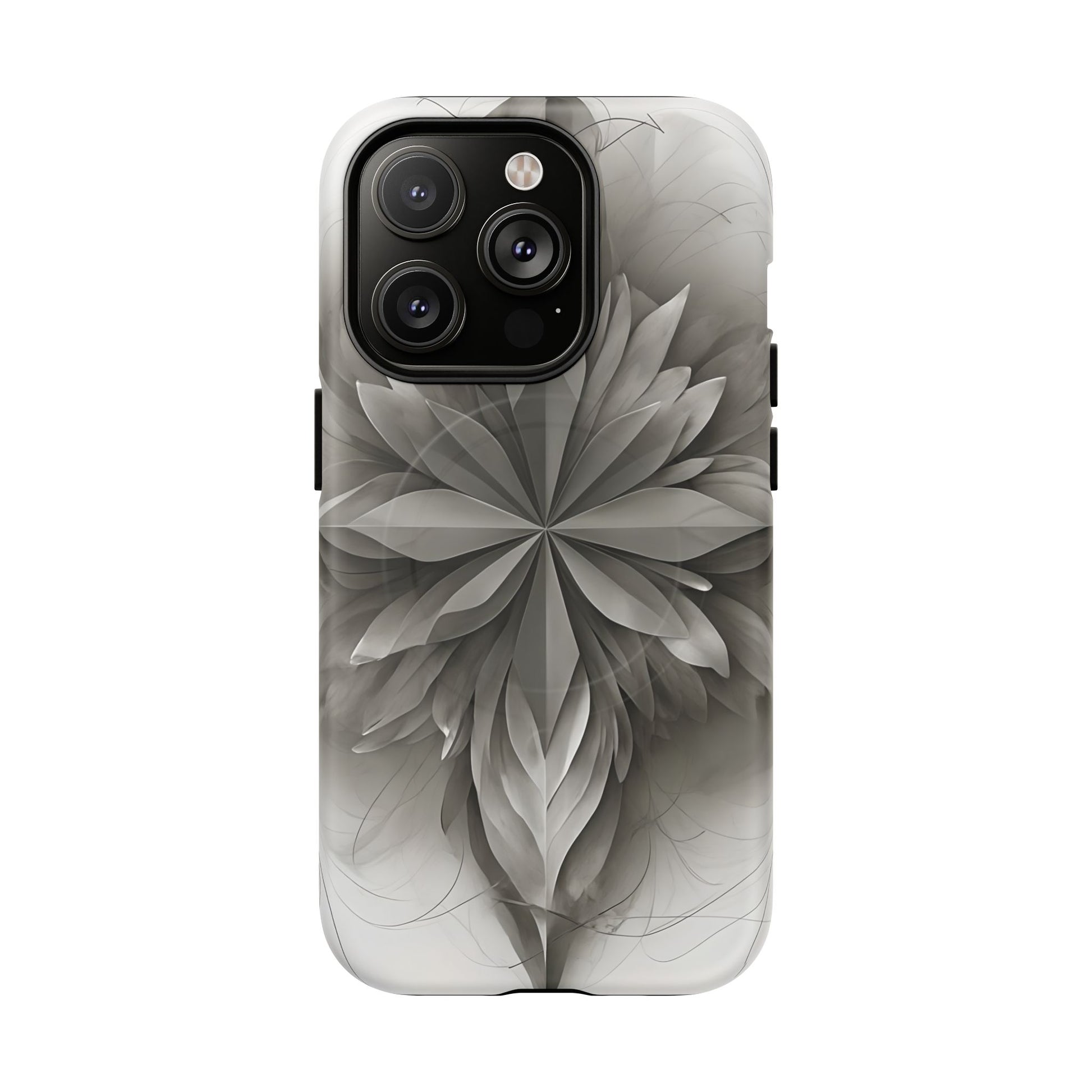 Silver Lotus - Elegant Monochrome Floral iPhone 14 Pro MagSafe Phone Case - Modern Lotus Design