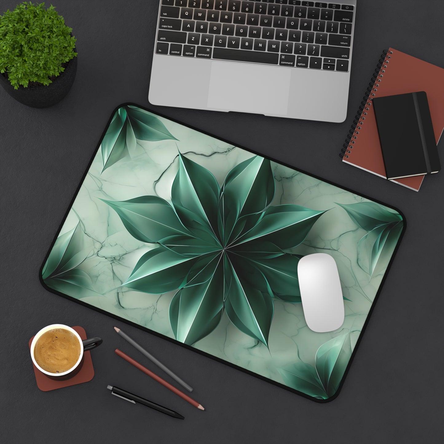 Emerald Bloom Designer Desk Mat - Premium Office Desk Pad, 3 Sizes Available, Artistic Workspace Protection