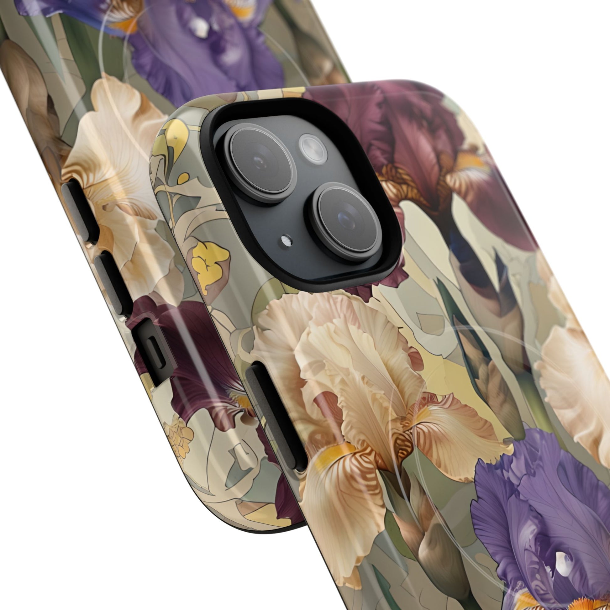 Iris Reverie - Elegant Painterly - iPhone 15 - MagSafe Compatible - Artistic Purple & Cream Iris Design
