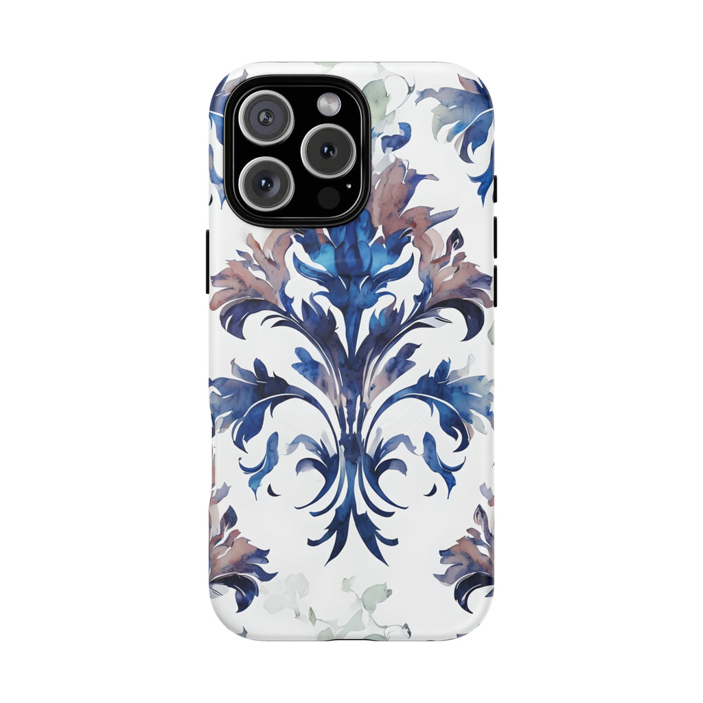 Delft Reverie - Elegant Blue & White iPhone 16 Pro Max MagSafe Phone Case - Dutch Delftware-Inspired Floral Design