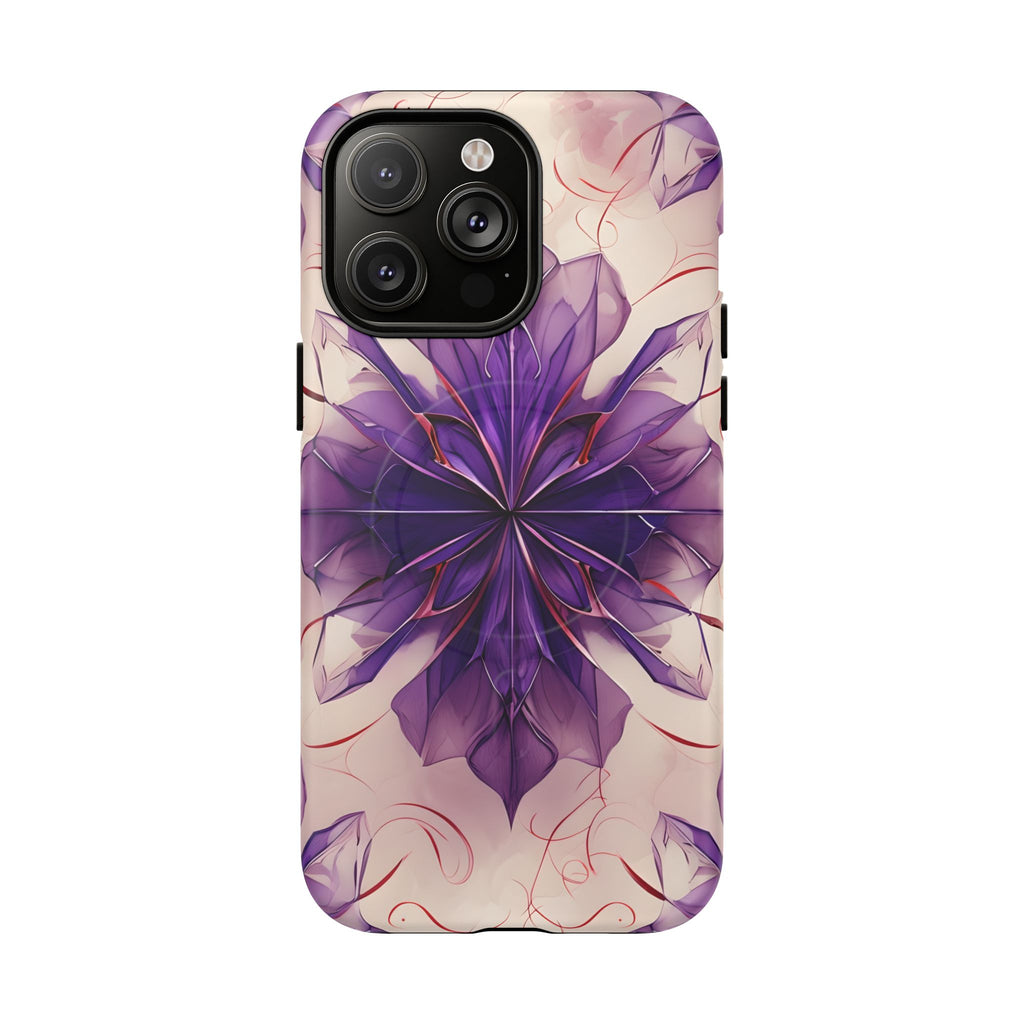Violet Reverie - Kaleidoscope Collection Artistic Floral Burst - iPhone 14 Pro Max MagSafe Phone Case - Bold Purple Symmetrical Design