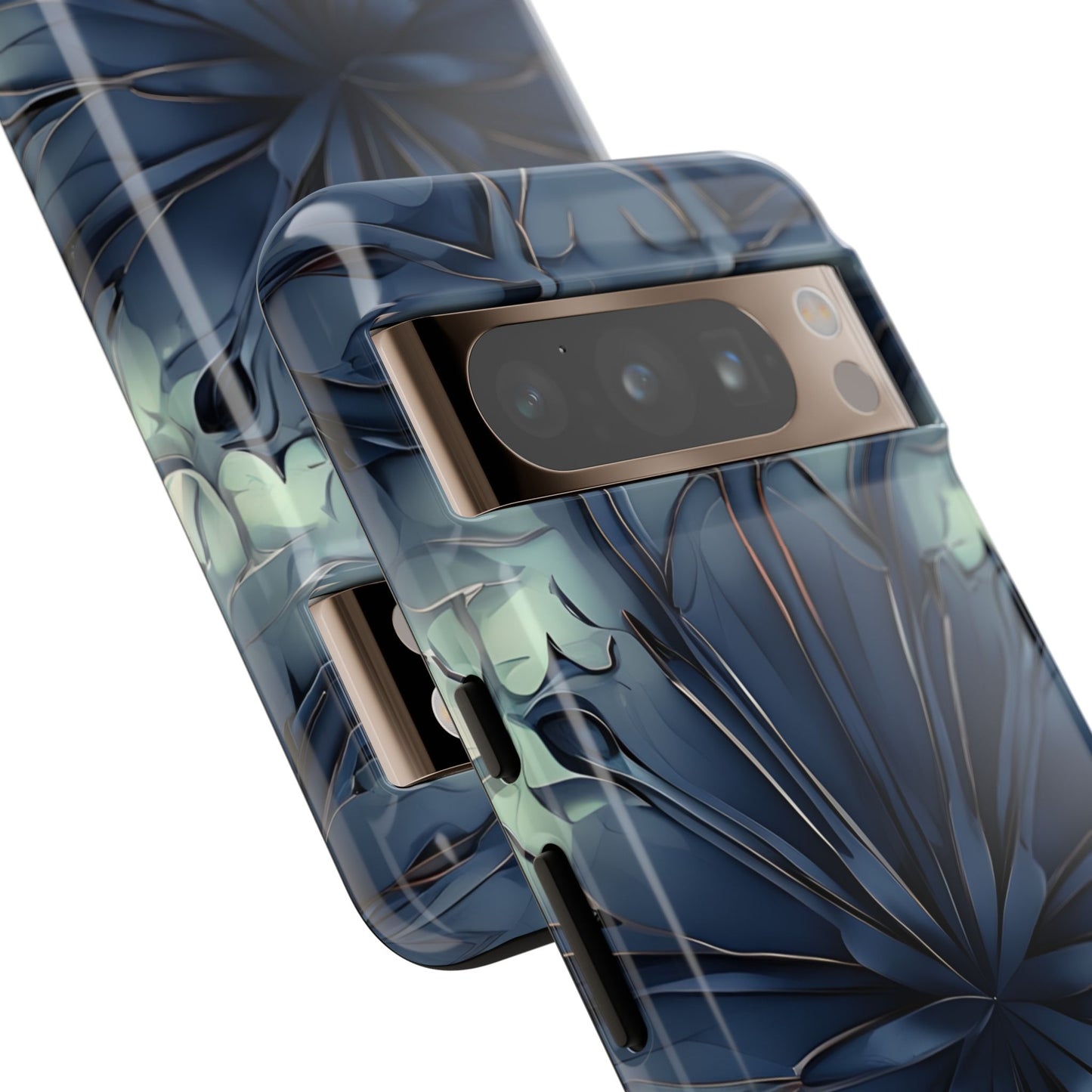 Indigo Mosaic indigo geometric mosaic artwork Google Pixel phone case angled view