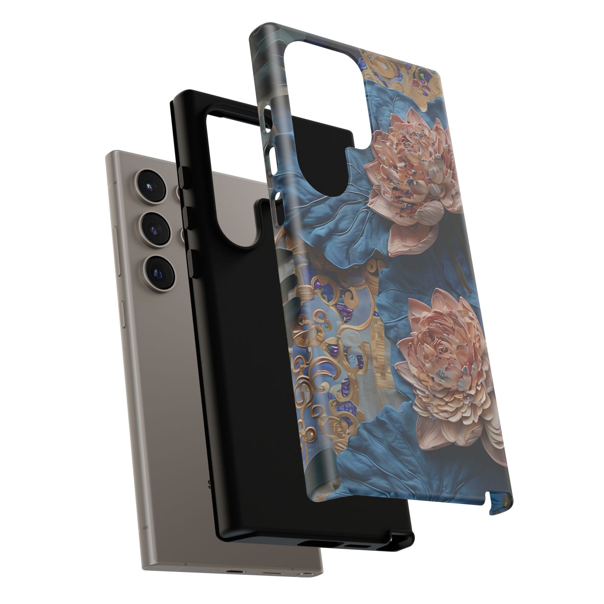 Peony Midnight Tapestry - Samsung Galaxy S24 Ultra - Elegant Blue & Blush Artful Phone Cover