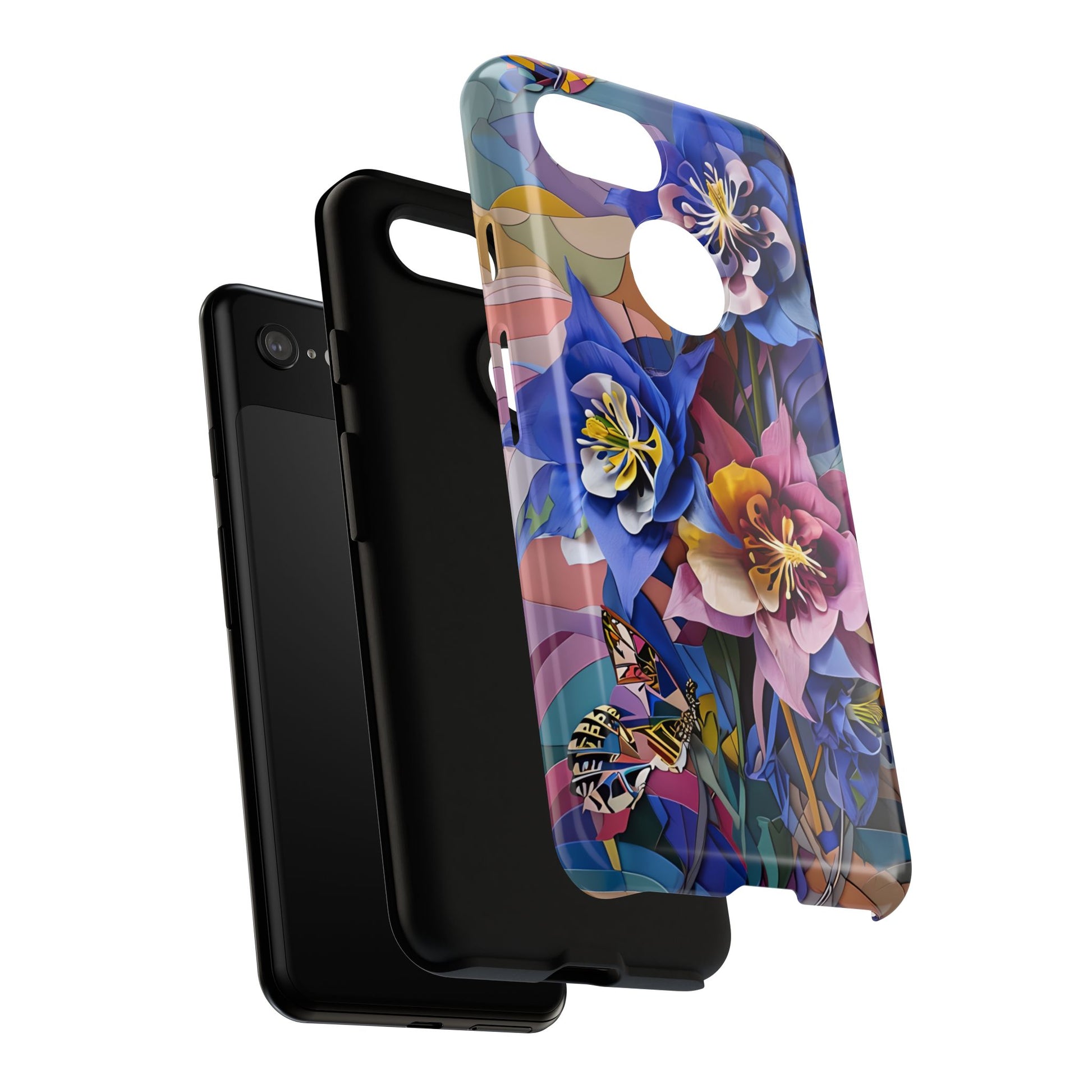 Blue Columbine Carnivale - Artistic Floral & Butterfly Google Pixel 3 Tough Phone Case - Vibrant Botanical Design