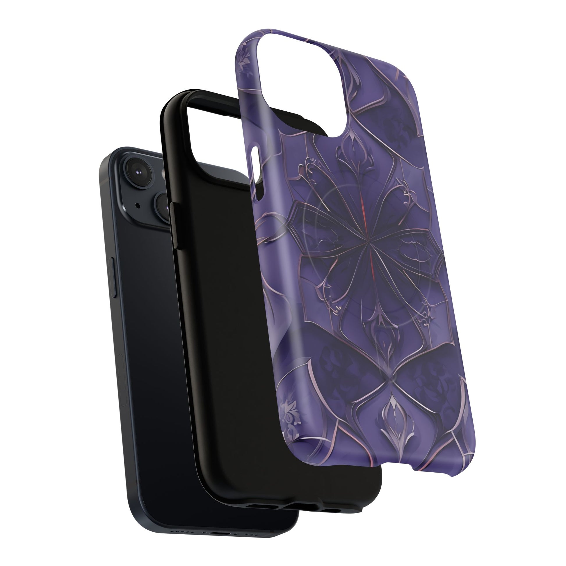 Violet Nebula - Kaleidoscope Collection Artistic Floral Burst - iPhone 14 MagSafe Phone Case -Bold Purple Symmetrical Design