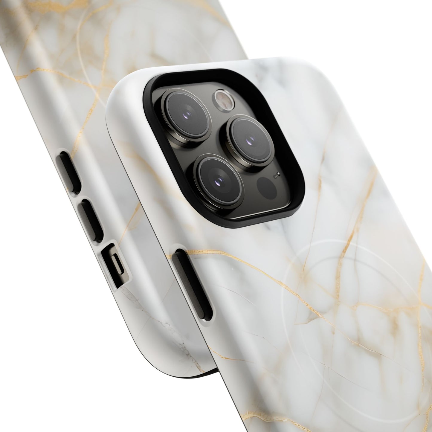 Golden Vein iPhone MagSafe Phone Case -White Neutral Marble Design