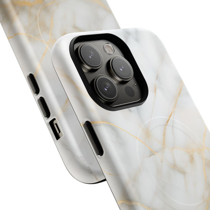 Golden Vein iPhone MagSafe Phone Case -White Neutral Marble Design