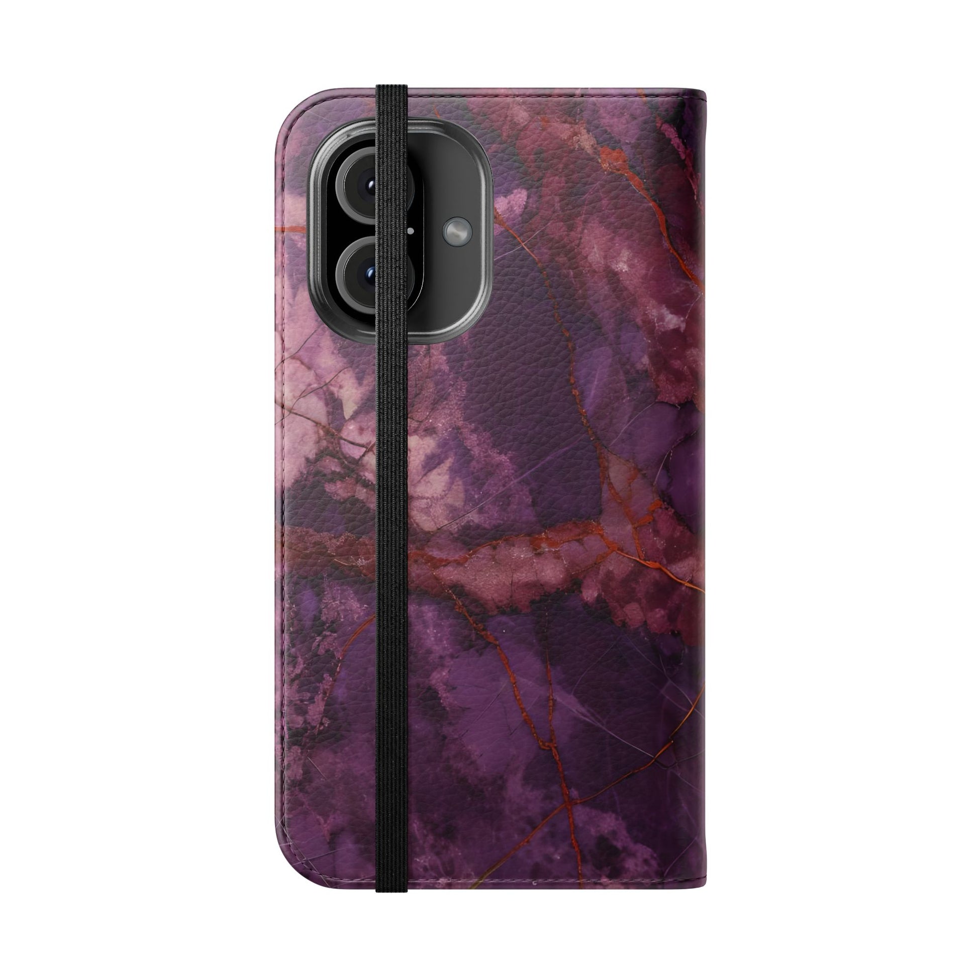 Amethyst Current Wallet Phone Case - Elegant Purple Marble Flip Cover for iPhone 16