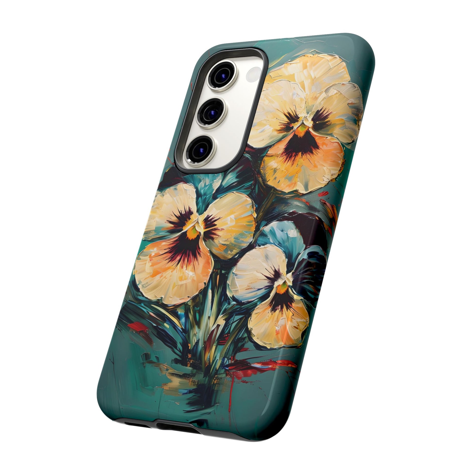 Golden Pansy Cascade Tough Case for Samsung Galaxy S23 - Floral Artistic Shockproof Cover, Elegant Protective Phone Case