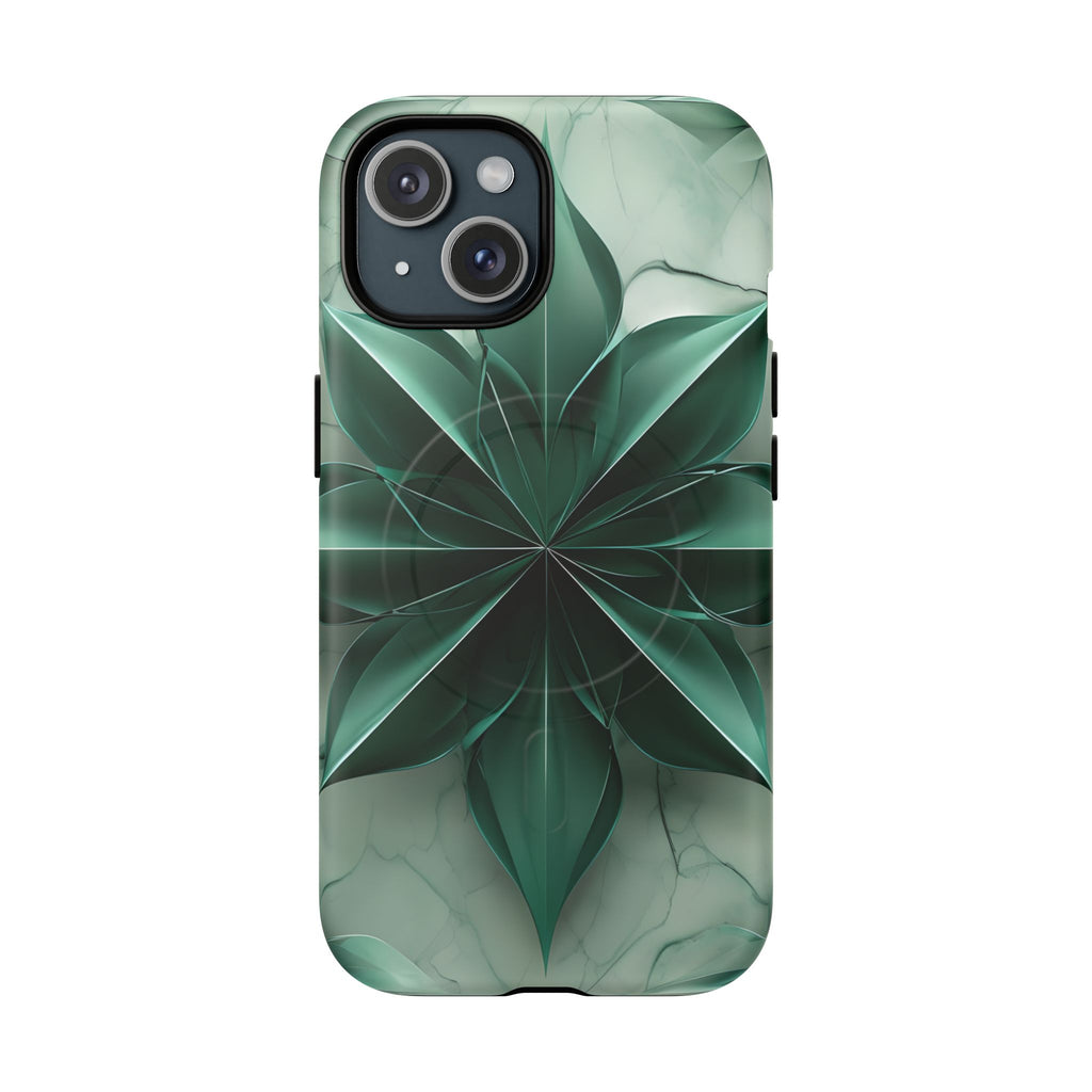 Emerald Bloom - iPhone 15 MagSafe Phone Case - Rich Emerald Modern Design