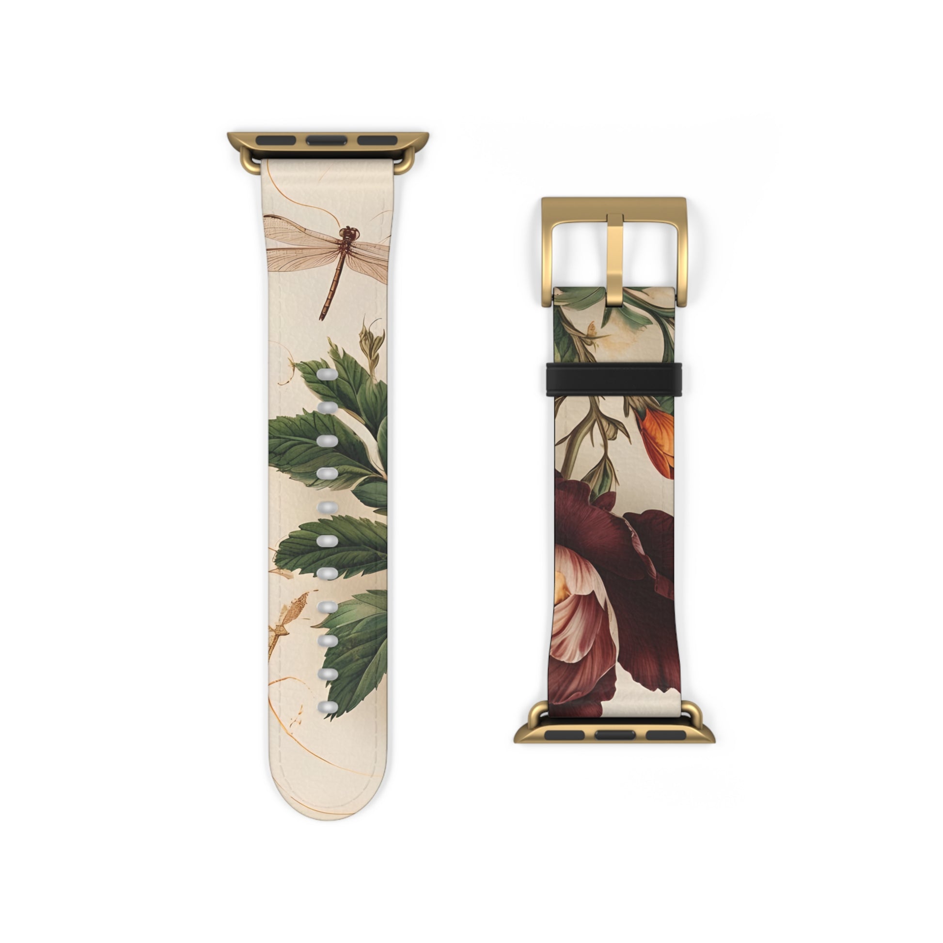 Vintage Burgundy Rose Designer Apple Watch Band - Premium Custom Strap for Series 1-9, SE & Ultra - Artistic Vegan Leather