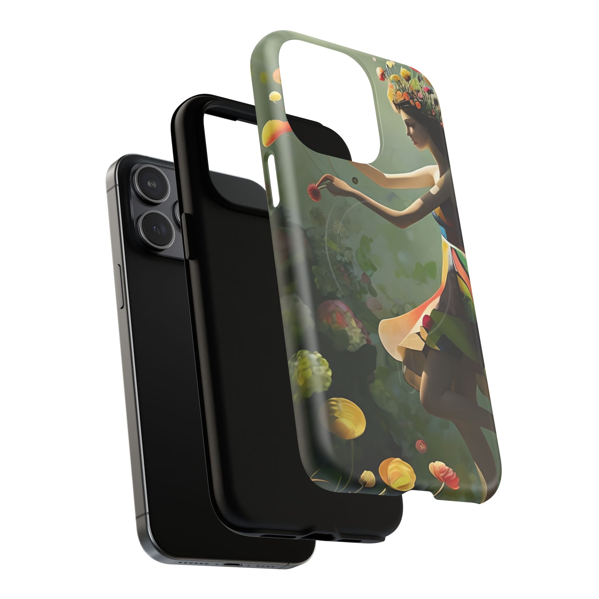 Dancing Wildflower Muse iPhone 15 Pro Max - Artistic Floral Fantasy Cover - MagSafe Compatible - Whimsical Nature-Inspired Protective Accessory