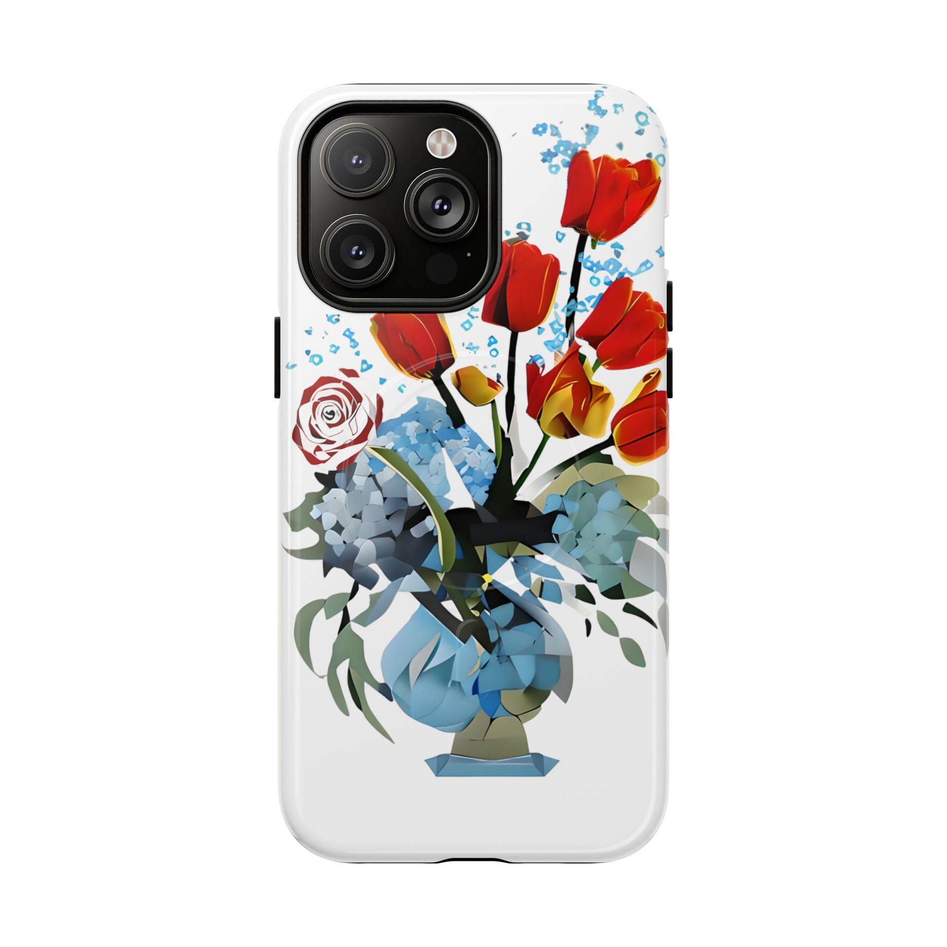Bouquet Brilliance - Artistic Floral iPhone 14 Pro Max MagSafe Phone Case - Vibrant Tulip, Rose & Hydrangea Design