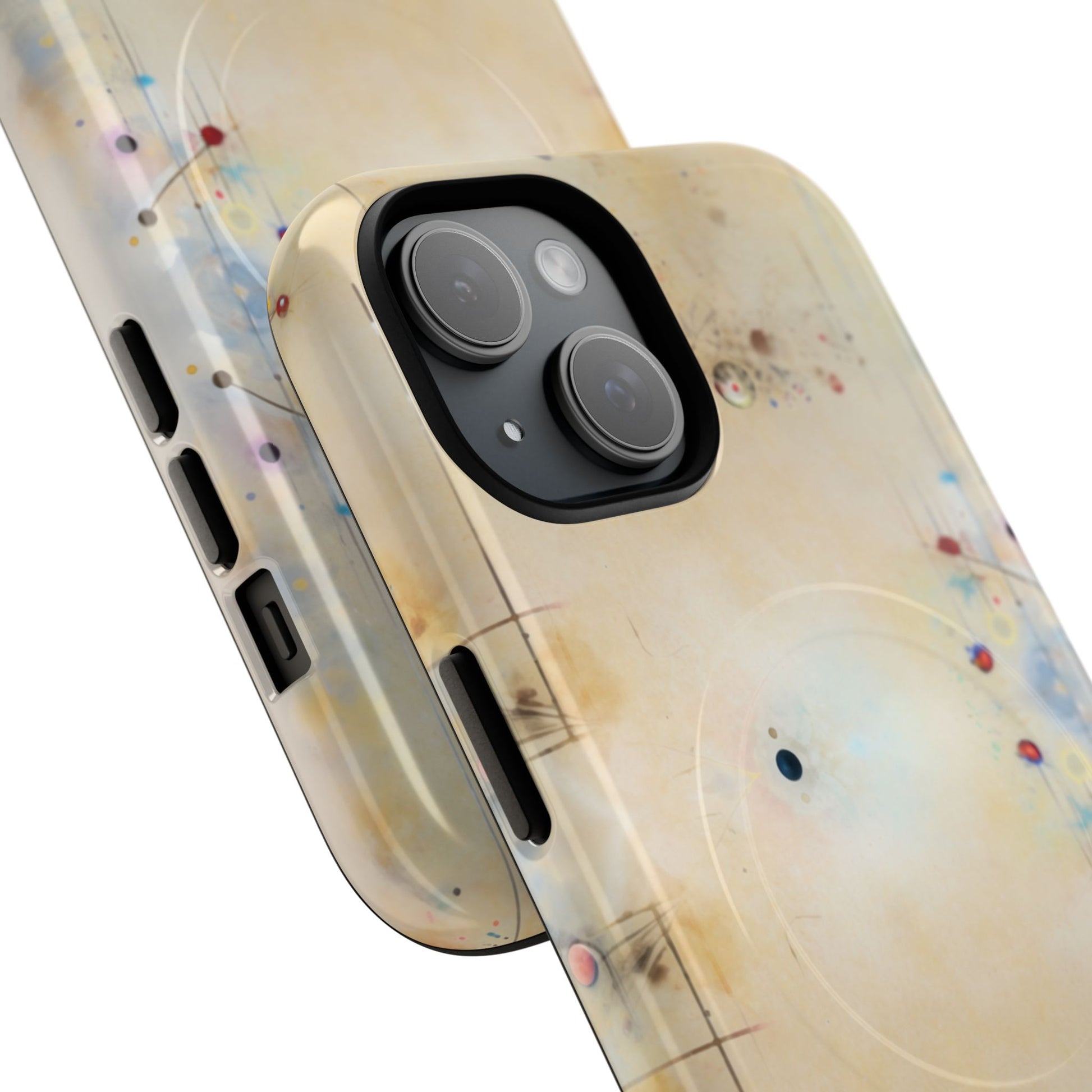 Keys of Imagination piano keys watercolor music artwork iPhone MagSafe case angled view
