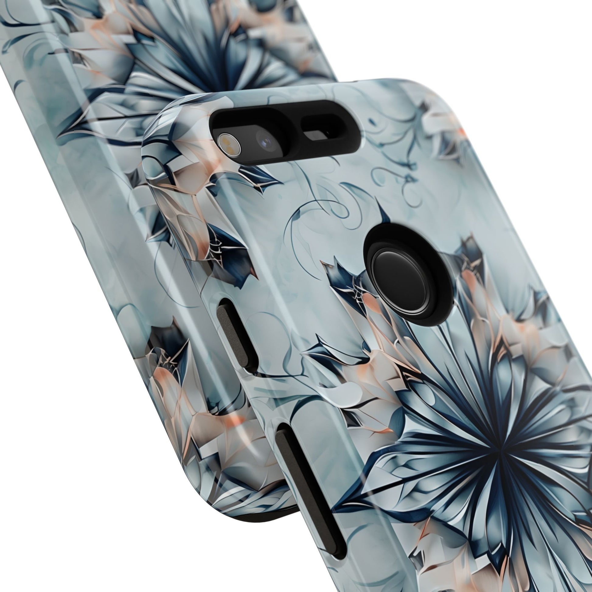 Indigo Mirage - Artistic Kaleidoscope Collection Artistic Floral - Google Pixel Tough Phone Case - Bold Indigo Symmetrical Design
