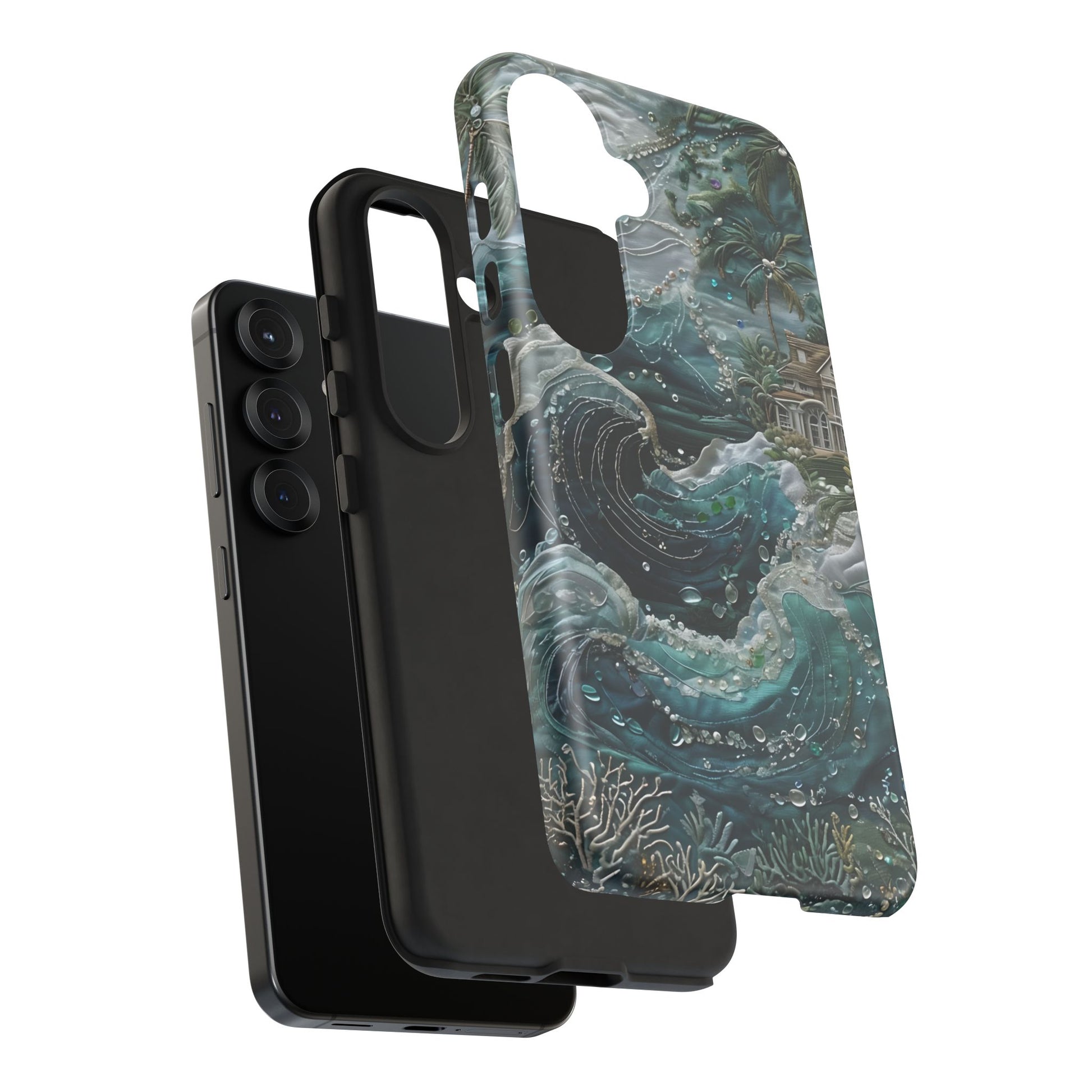 Tropical Midnight Wave - Artistic Ocean Samsung Galaxy S25 Tough Phone Case - Dramatic Blue Wave Design