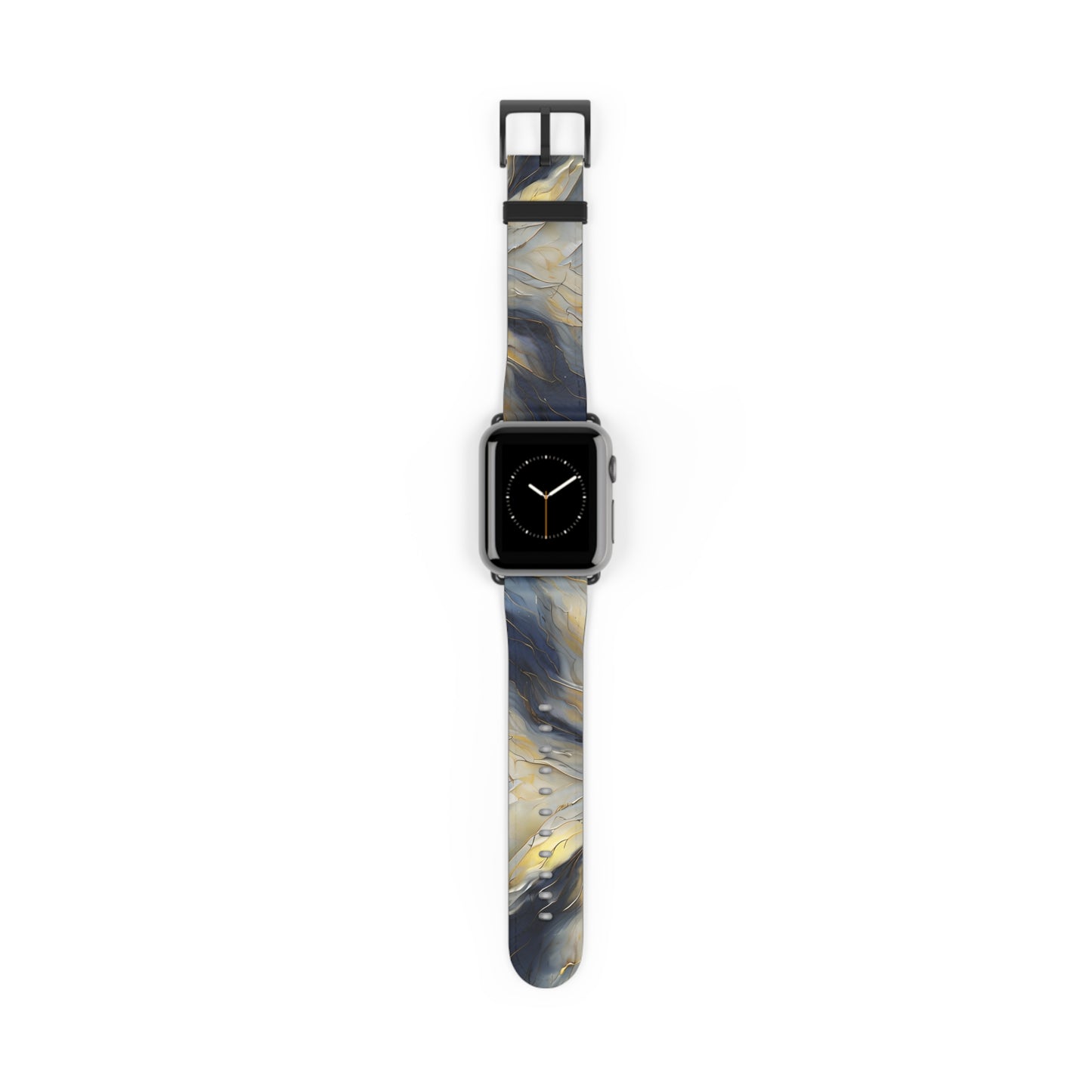 Luminous Petal Apple Watch band with watch face featuring abstract floral artwork with luminous gold accents