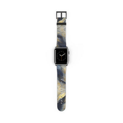 Luminous Petal Apple Watch band with watch face featuring abstract floral artwork with luminous gold accents