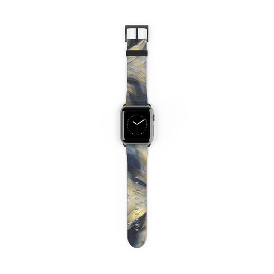 Luminous Petal Apple Watch band with watch face featuring abstract floral artwork with luminous gold accents