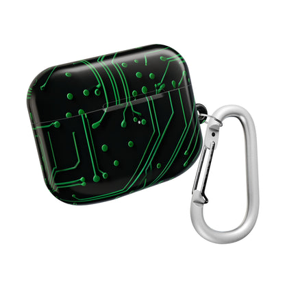 Green Circuit Grid AirPod Case - Green & Black Computer Design Earbud Cover for Gen 1, 2, 3, Pro Gen 1 & 2