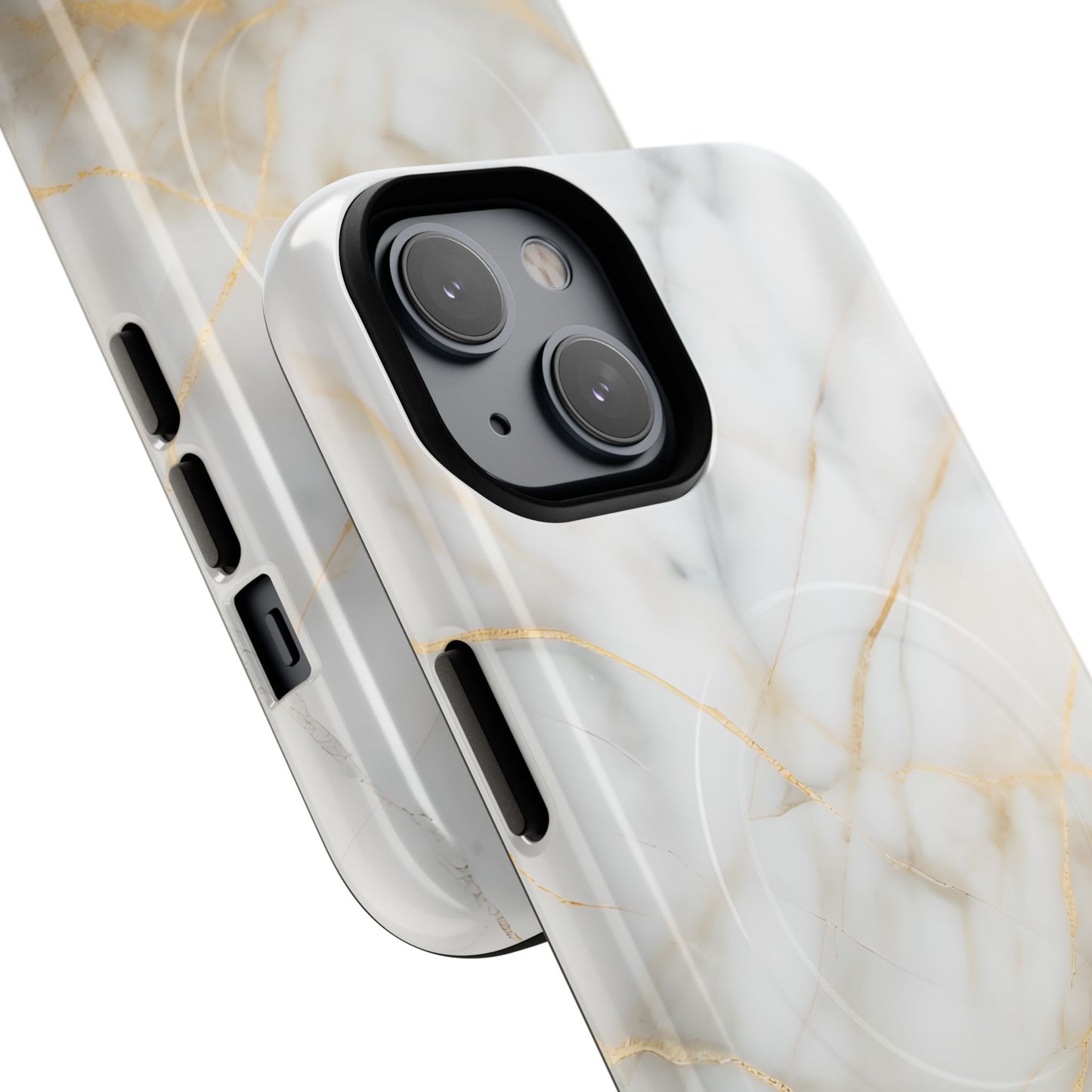 Golden Vein iPhone MagSafe Phone Case -White Neutral Marble Design