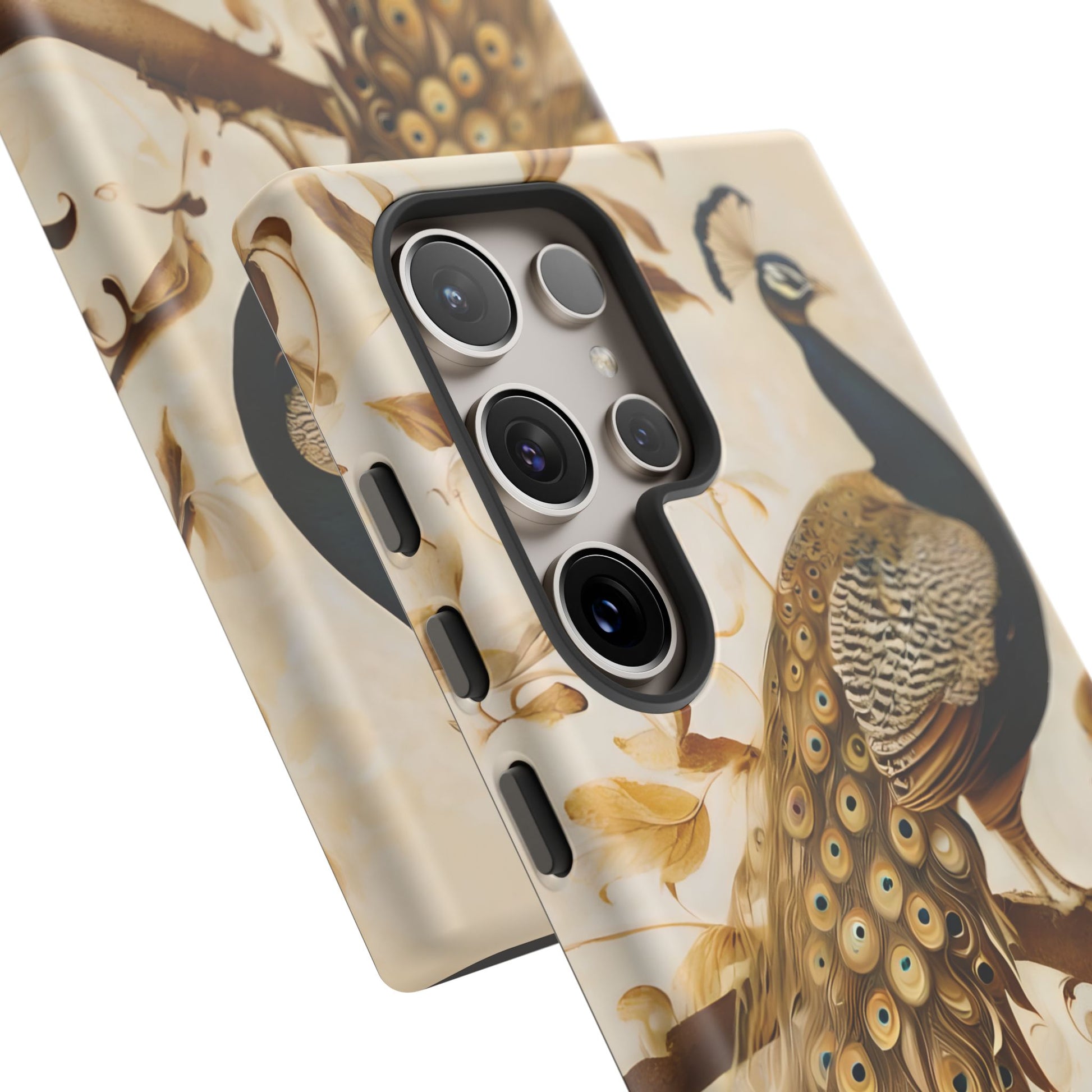Golden Plumage - Luxe Peacock Art Samsung Galaxy S24 Ultra Phone Case - Elegant Gold & Cream Design