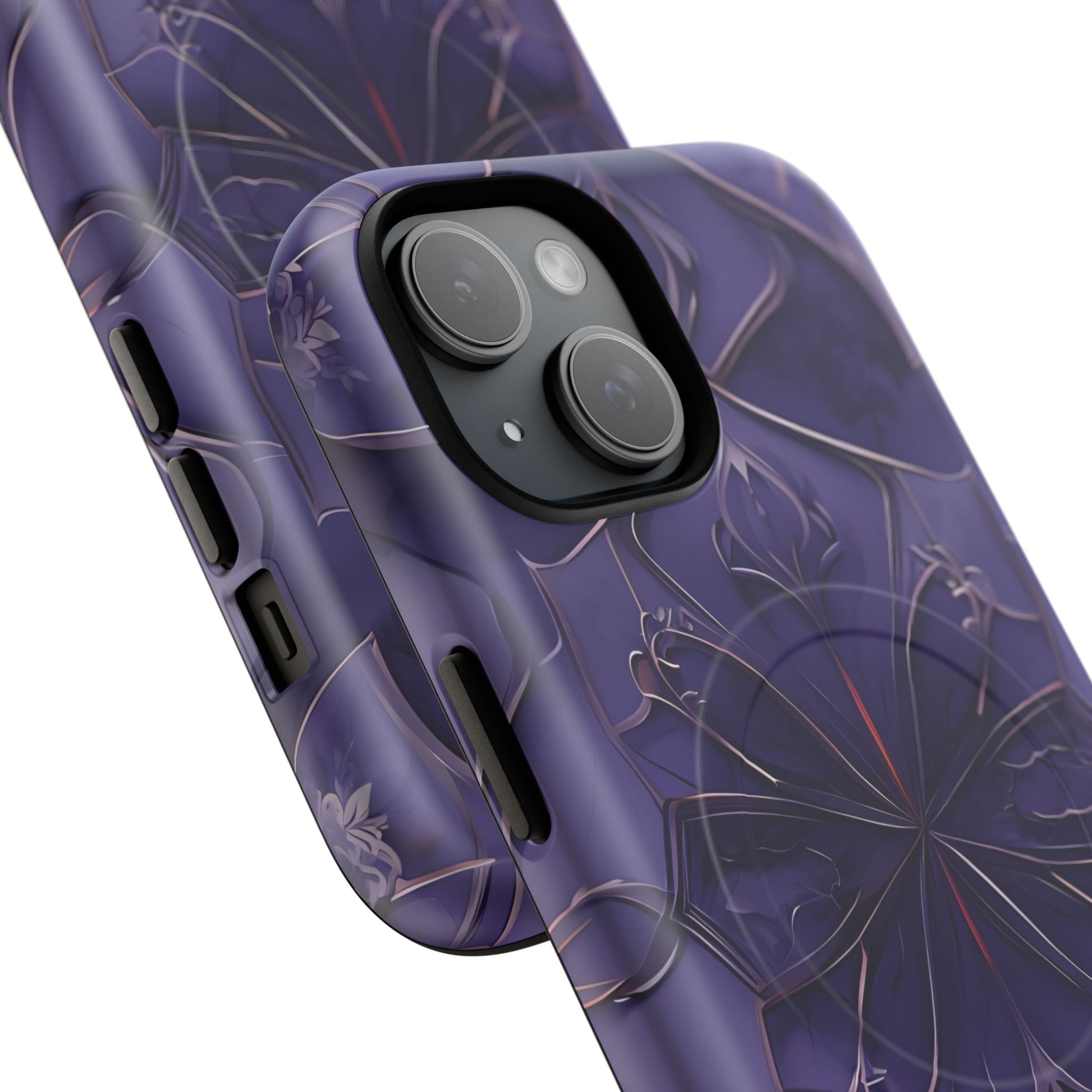 Violet Nebula - Kaleidoscope Collection Artistic Floral Burst - iPhone 15 MagSafe Phone Case -Bold Purple Symmetrical Design