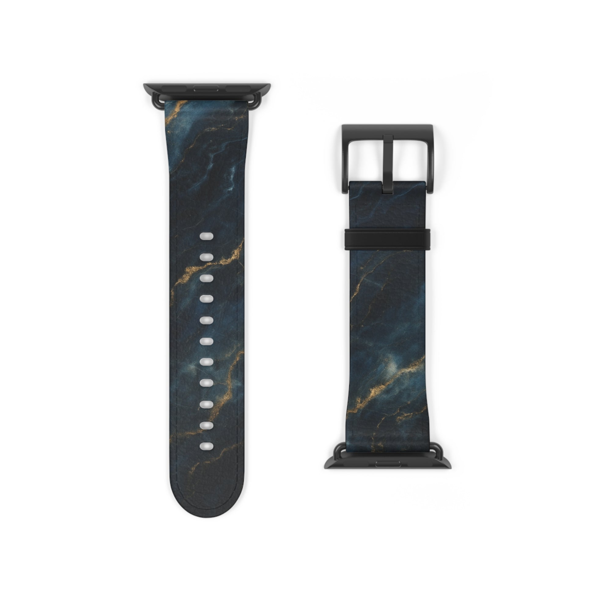 Midnight Marble Apple Watch band strap with black clasp displaying dark marble pattern with subtle metallic gold veins