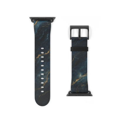 Midnight Marble Apple Watch band strap with black clasp displaying dark marble pattern with subtle metallic gold veins